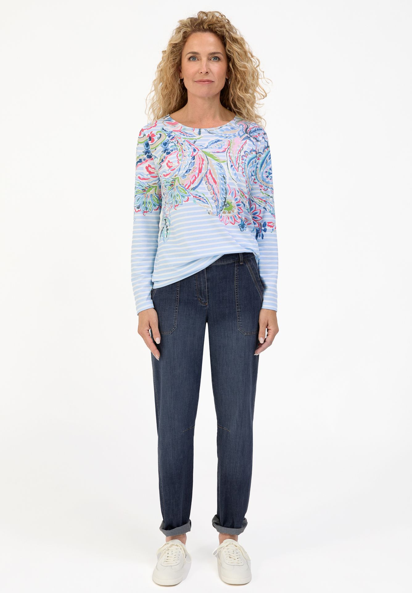 Langarmshirt "DAMI" im Ringeldesign mit platziertem Paisley-Print aus Baumwoll-Modal-Mix