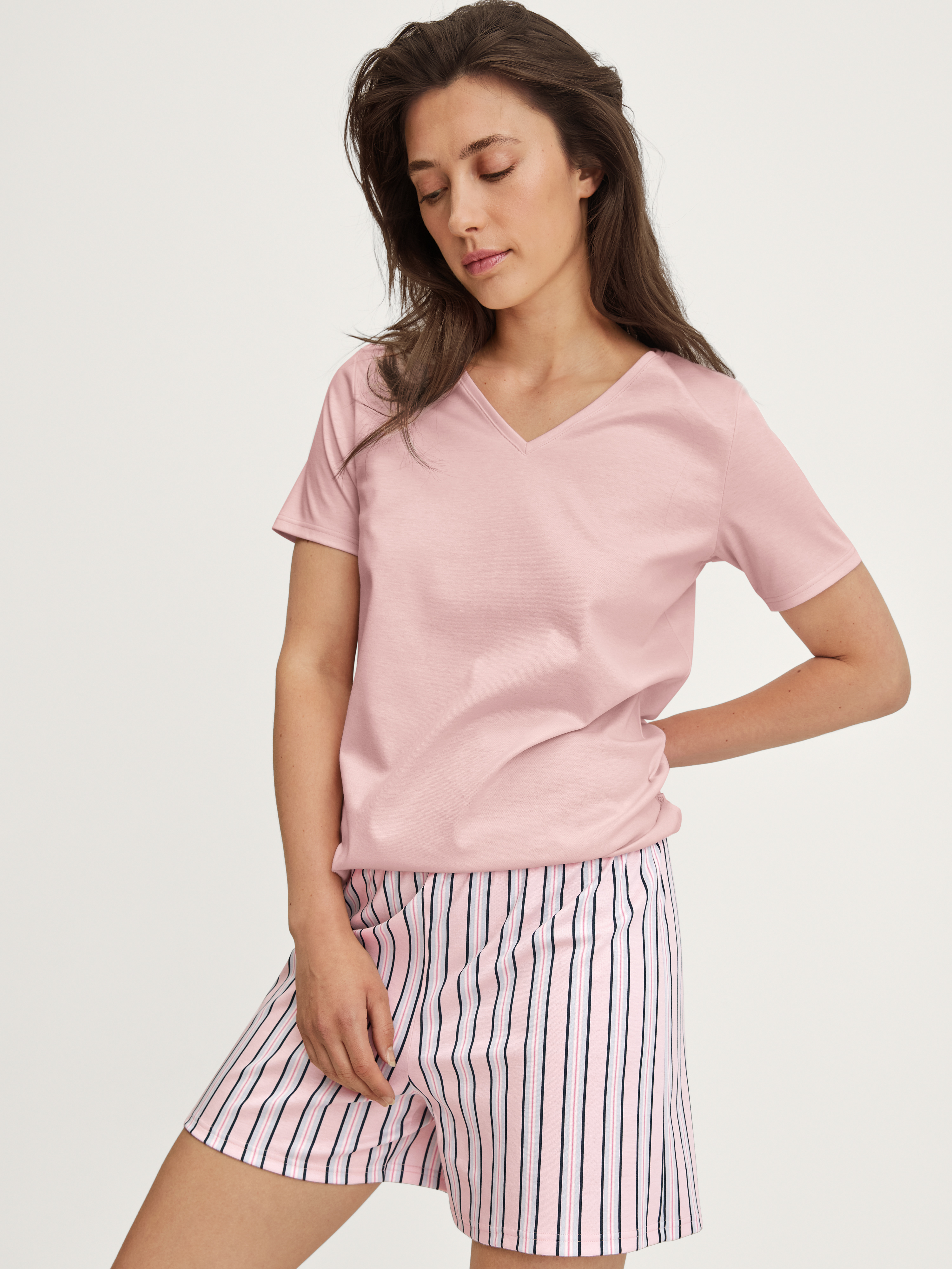 gestreifte Damen Night-Shorts aus reinem Baumwoll-Jersey