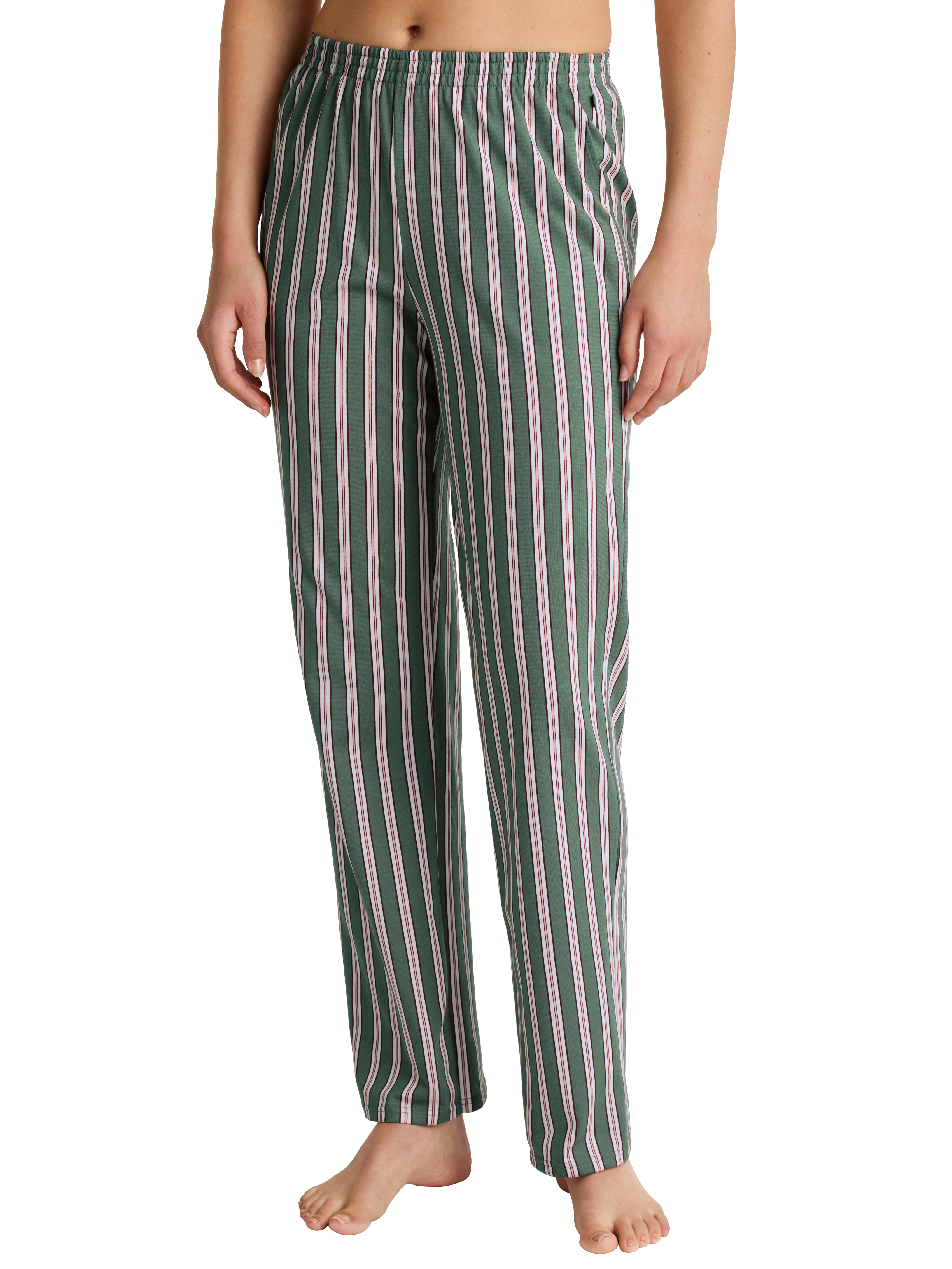 Damen-Lounge-Hose, längs gestreift aus reinem Baumwoll-Jersey