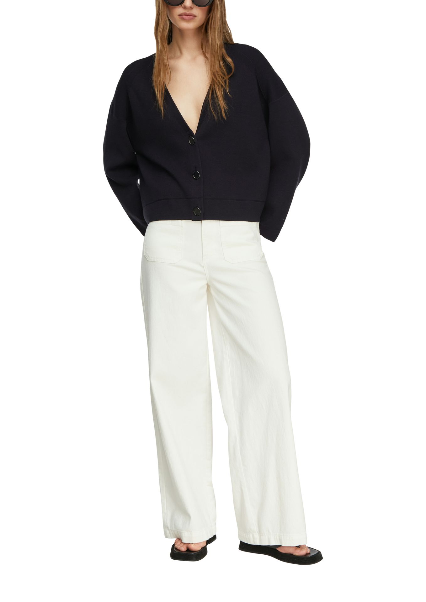Jeans-Hose mit Wide-Leg und aufgesetzten Taschen aus Baumwoll-Elasthan
