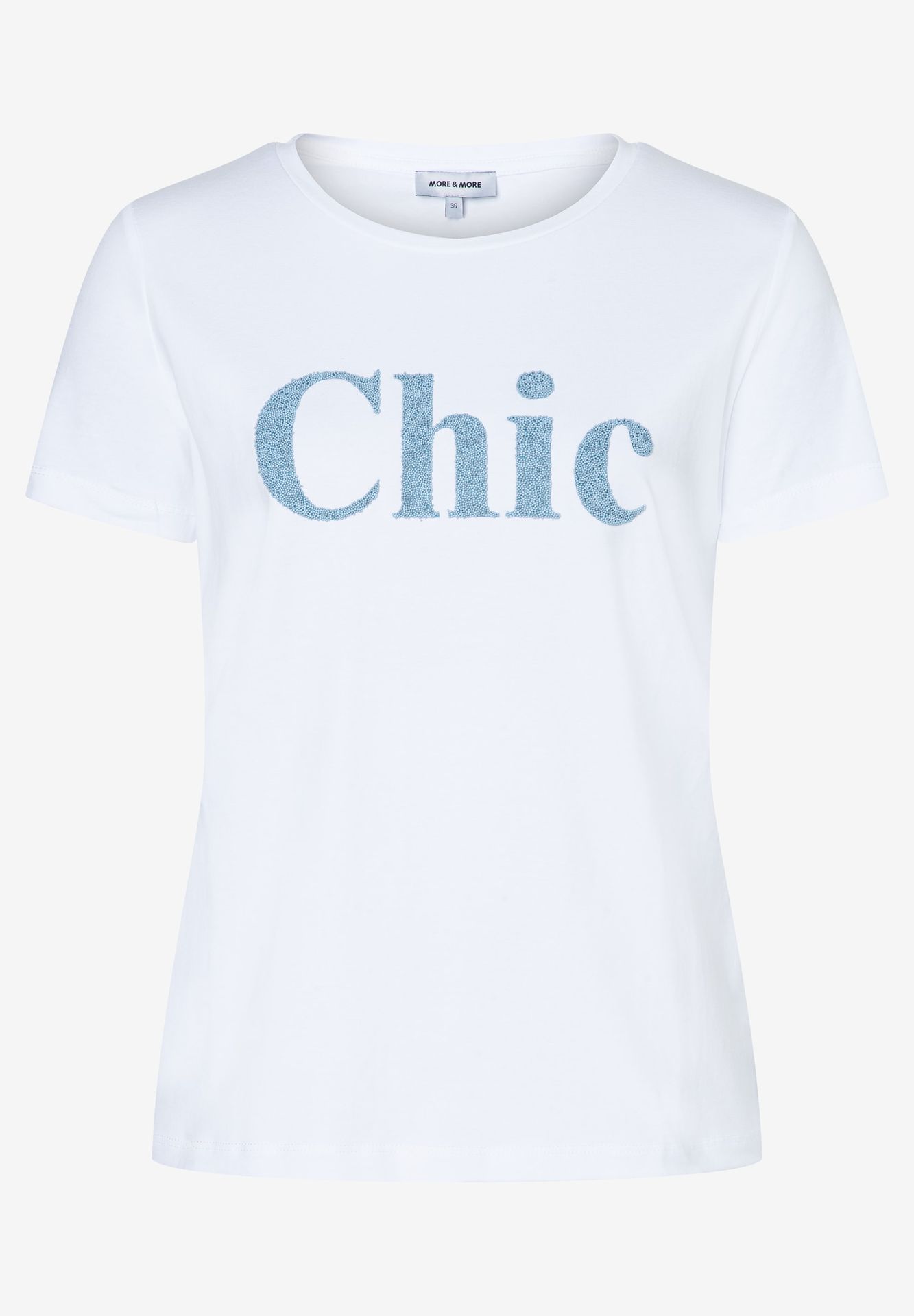 weisses T-Shirt mit Wording-Front-Motiv aus aufgestickten Perlen aus Baumwoll-Jersey