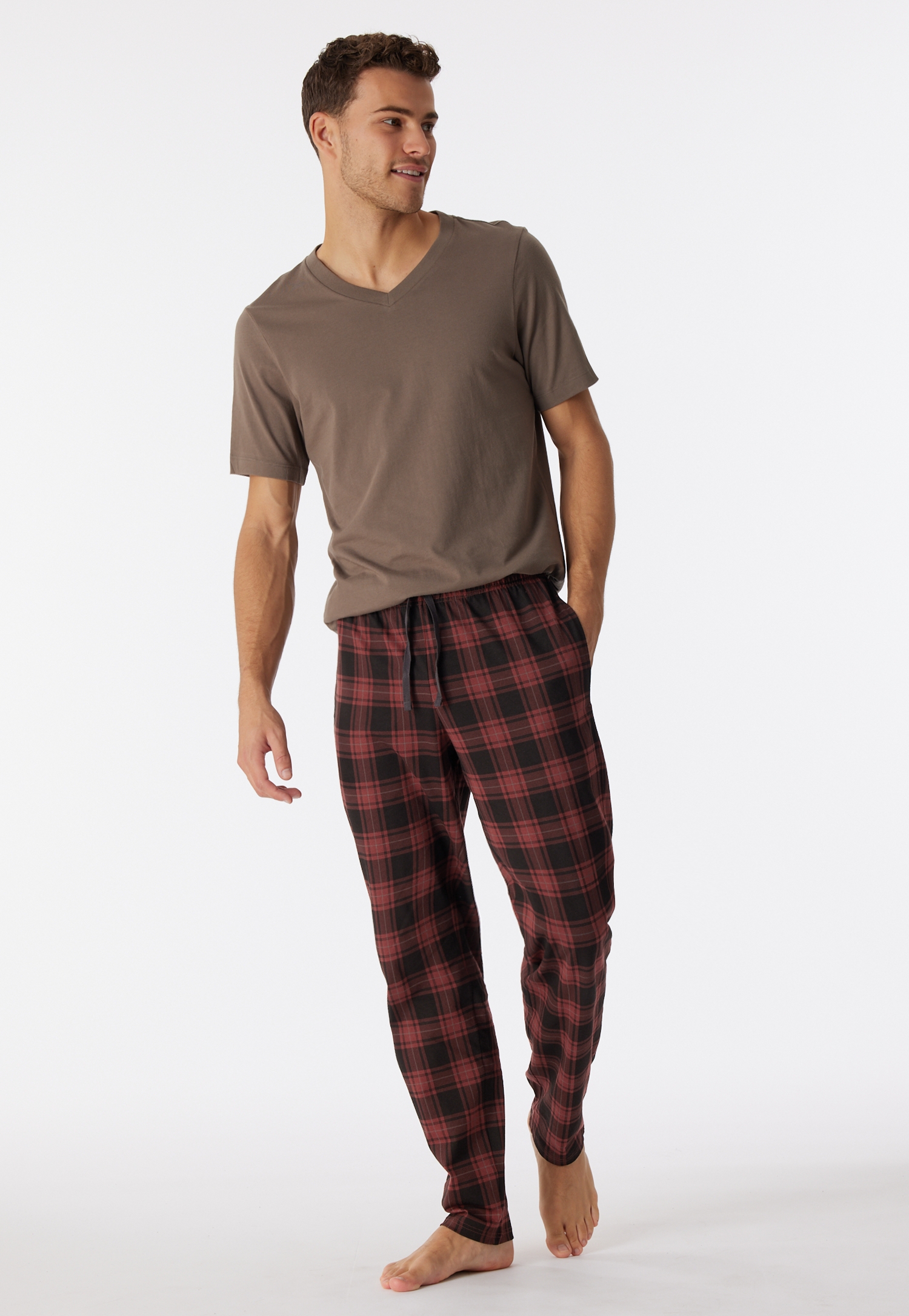 lange Herren-Night-Pants mit Karo-Muster aus Organic-Cotton