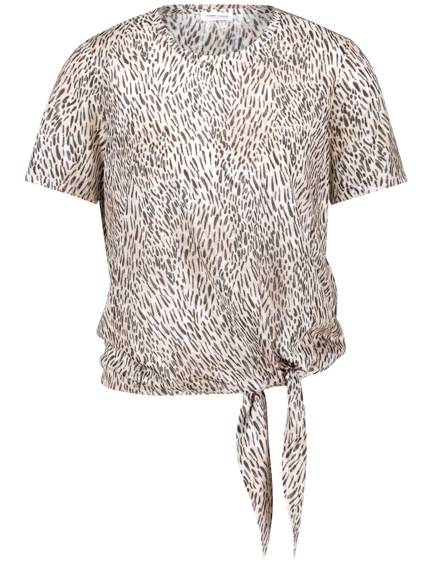 Halbarm-Shirt im Minimal-Print mit Knotendetail aus Viskose-Mix
