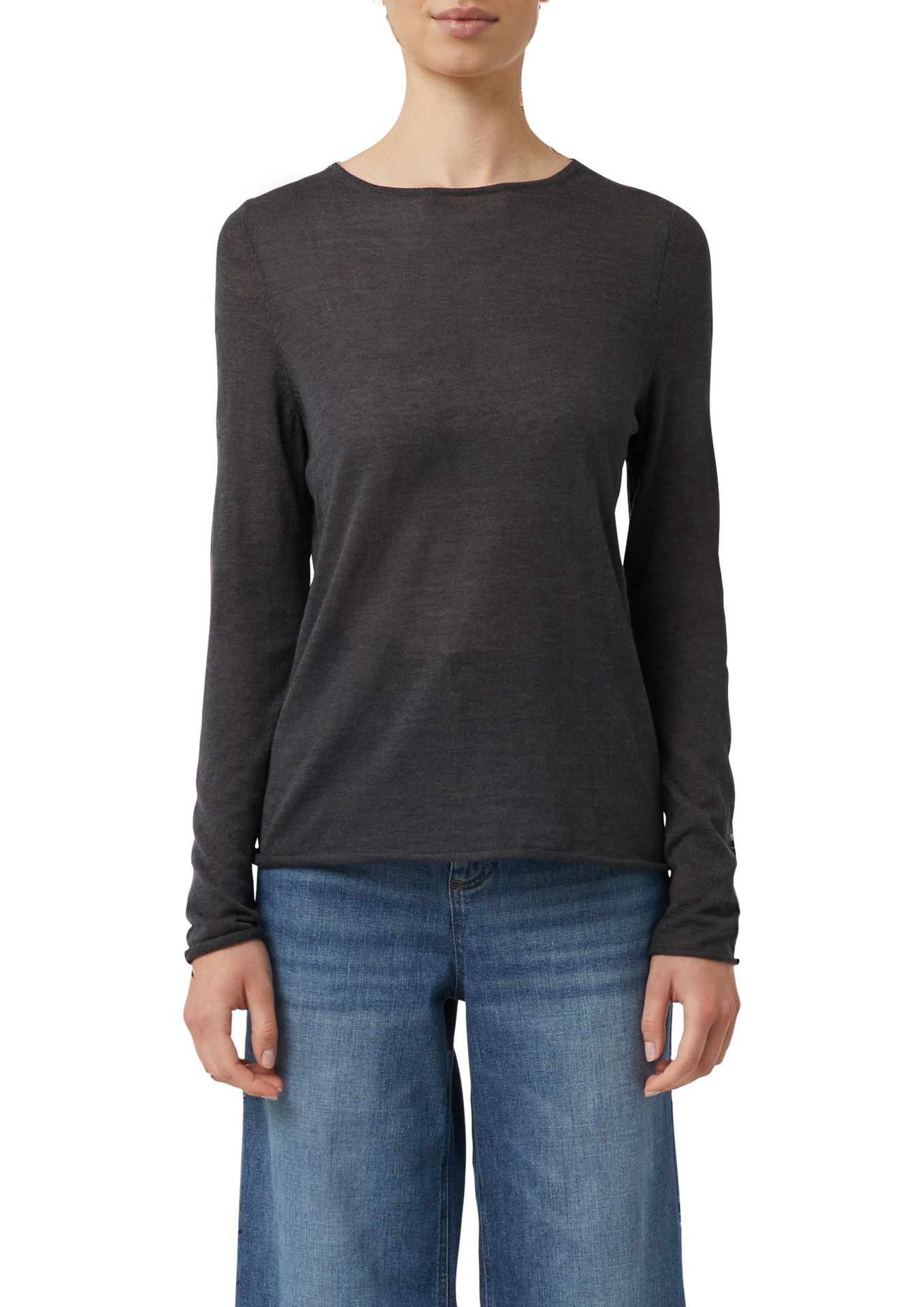 leichter feiner semitransparenter Strickpullover mit Rollsäumen und Wollanteil