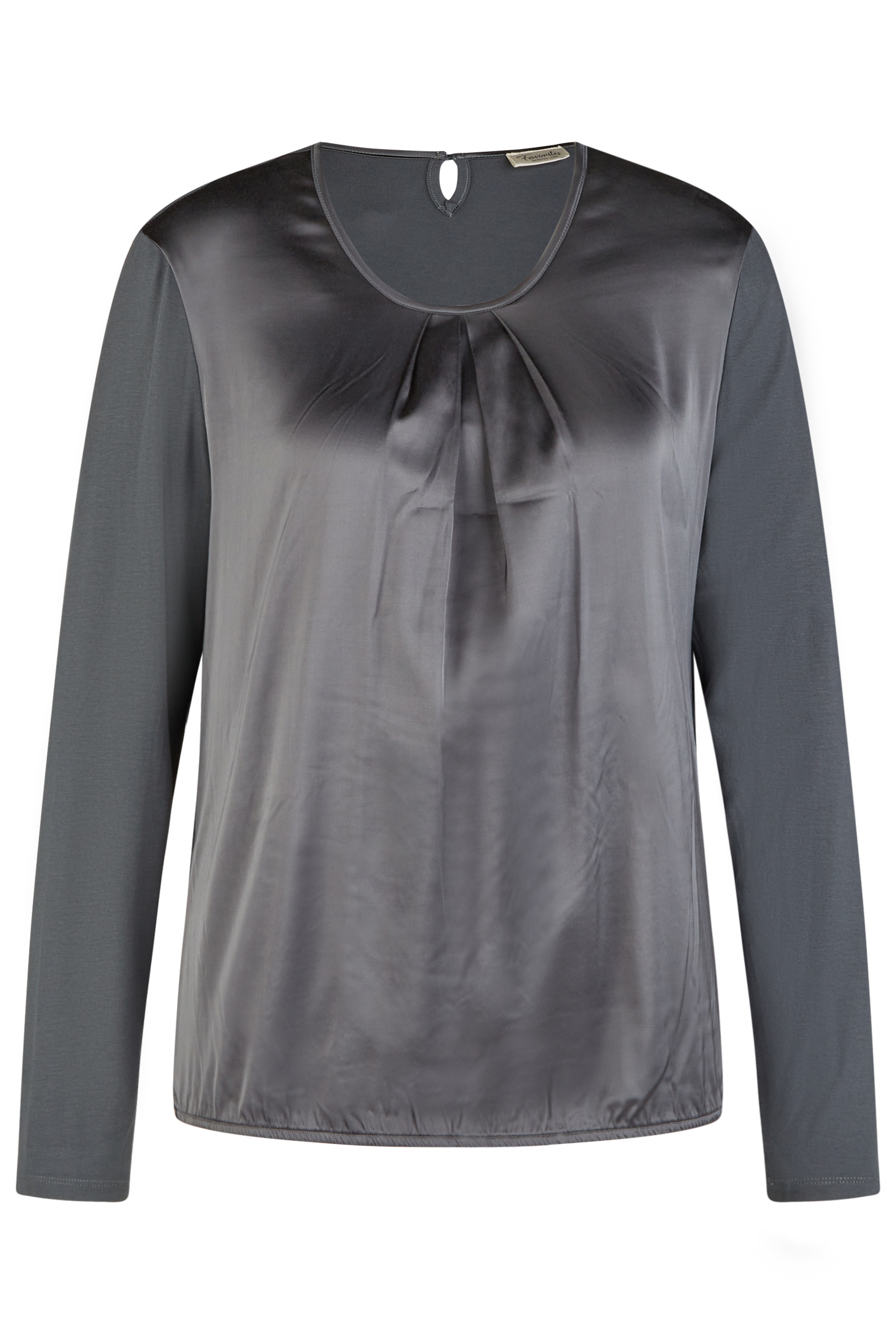 unifarbenes Langarm-Shirt mit Blusenfront aus Viskose-Satin