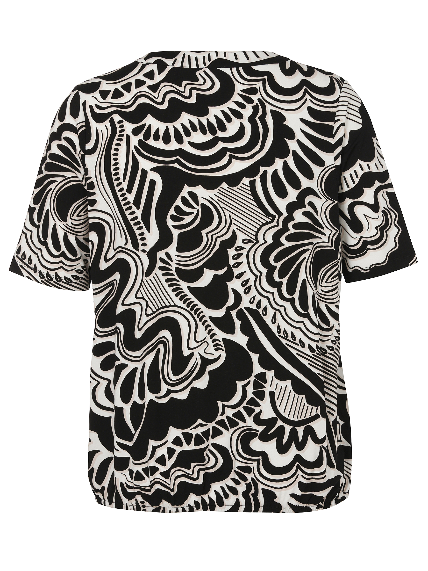 T-Shirt mit eingesetzem Streifen am V-Ausschnitt und graphischem Druck aus Viscose-Jersey