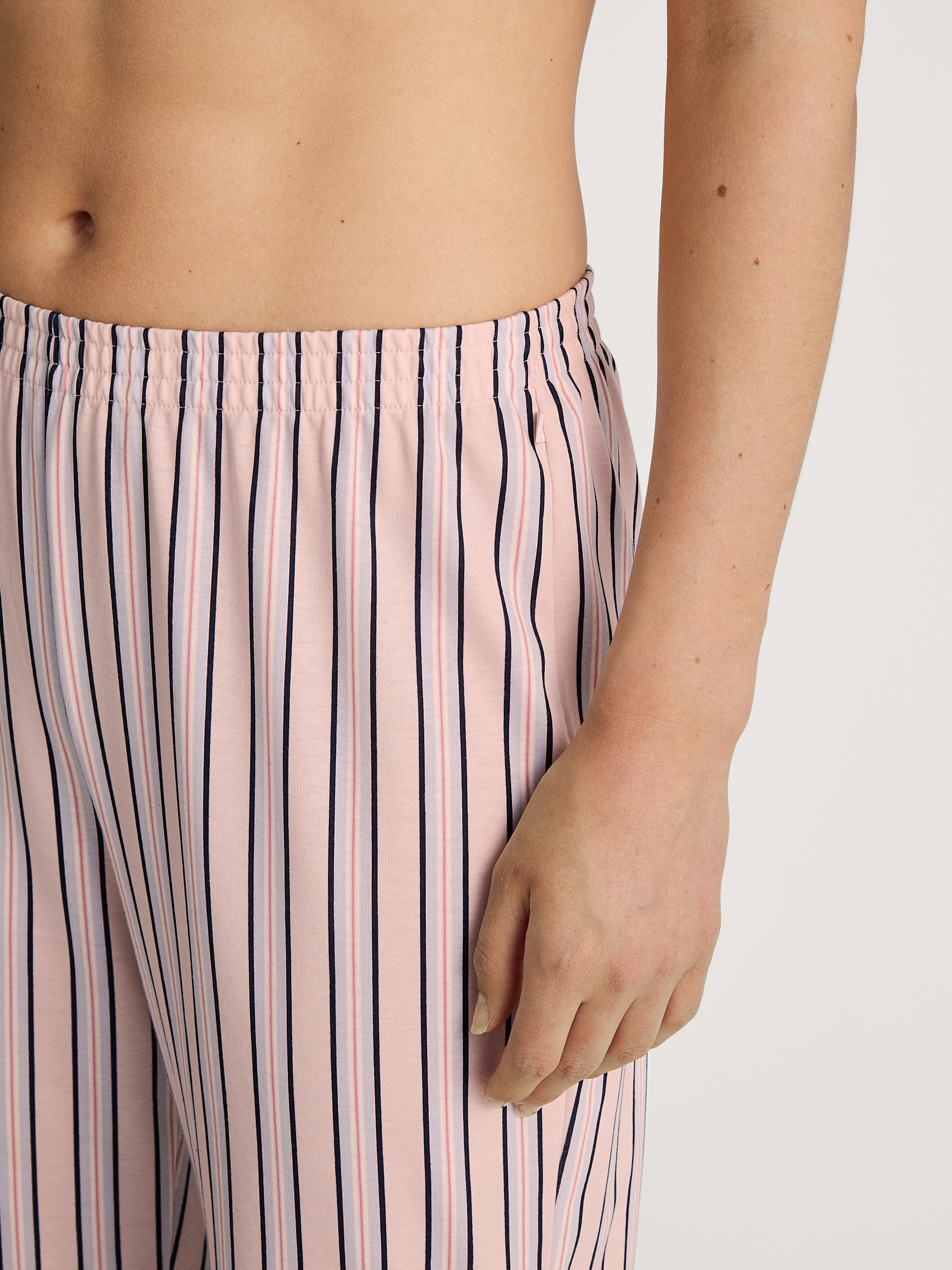 lange gestreifte Damen-Night-Hose aus reinem Bumwoll-Jersey