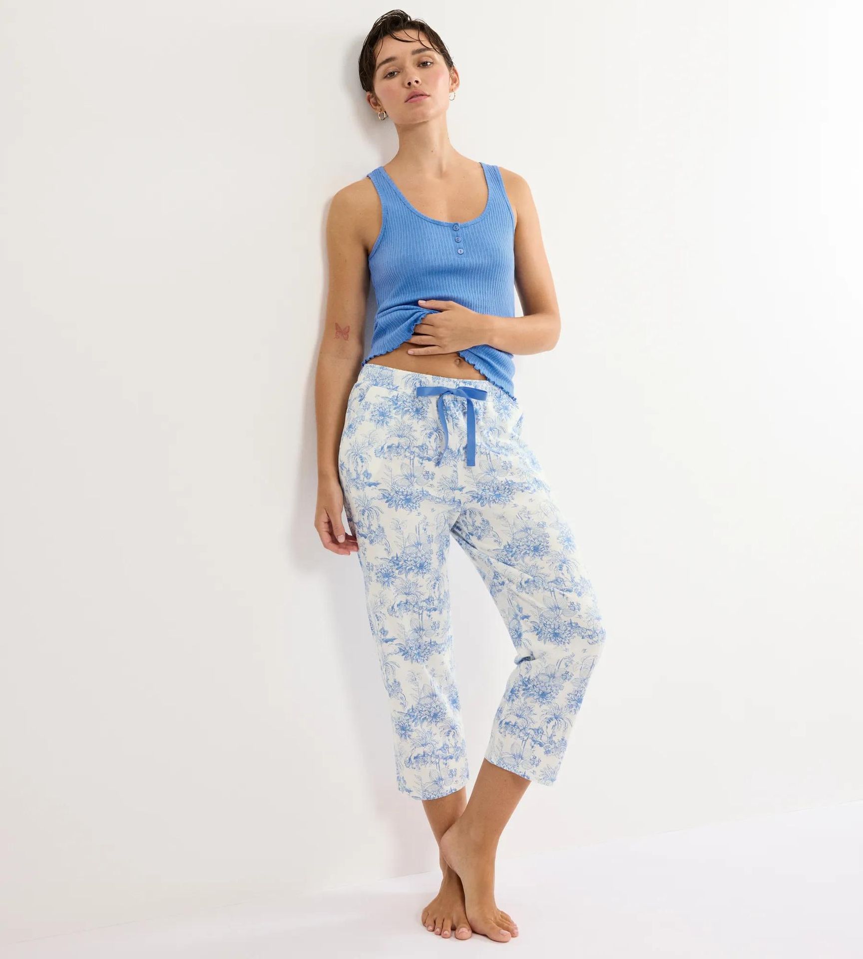 Sleepwear-Hose "Mix & Match 7/8 Trousers 02" mit Allover-Lingerie-Muster aus reinem BAumwoll-Jersey