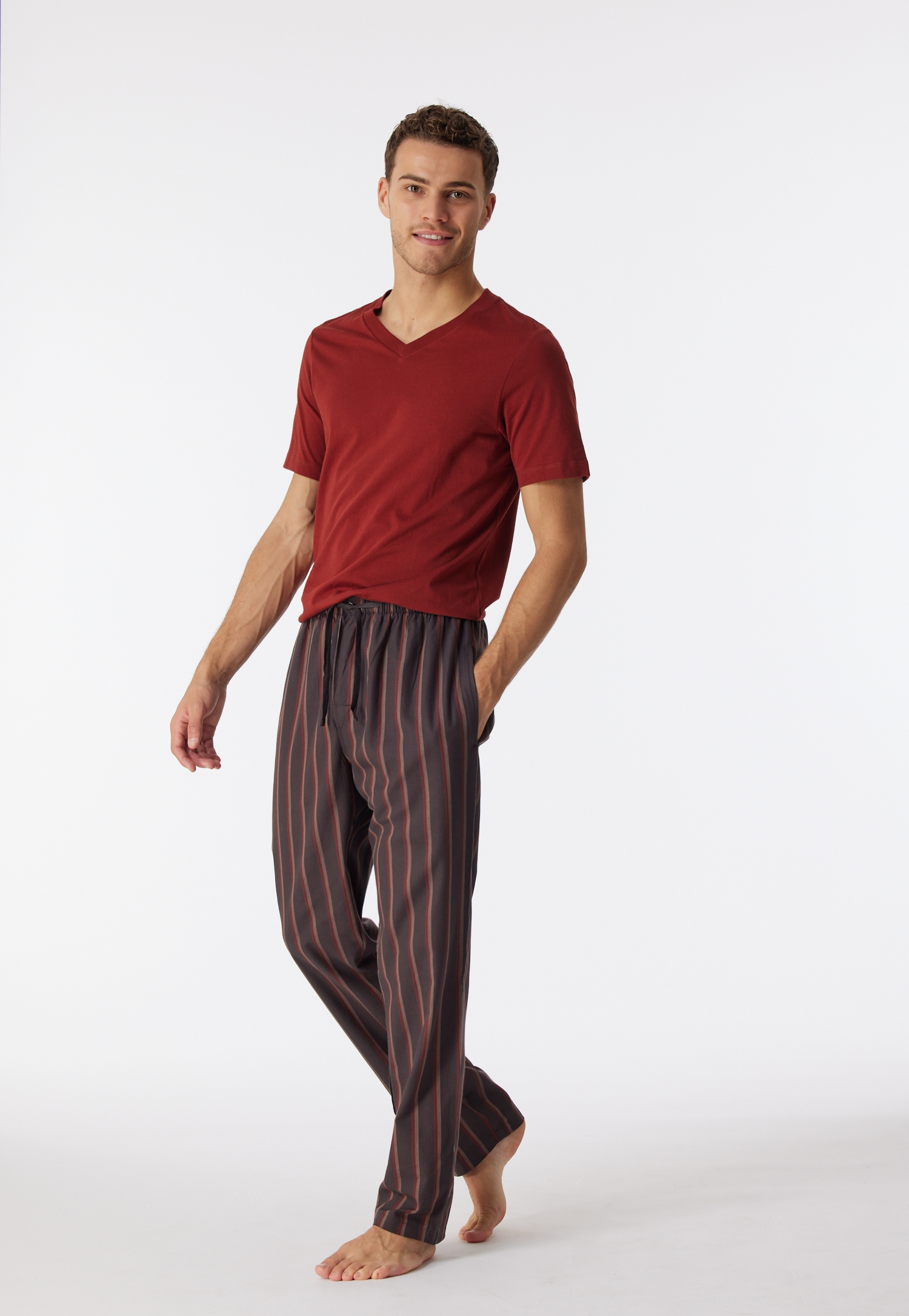 Herren Sleepwear-Hose aus gestreiffter Webware in Organic Cotton