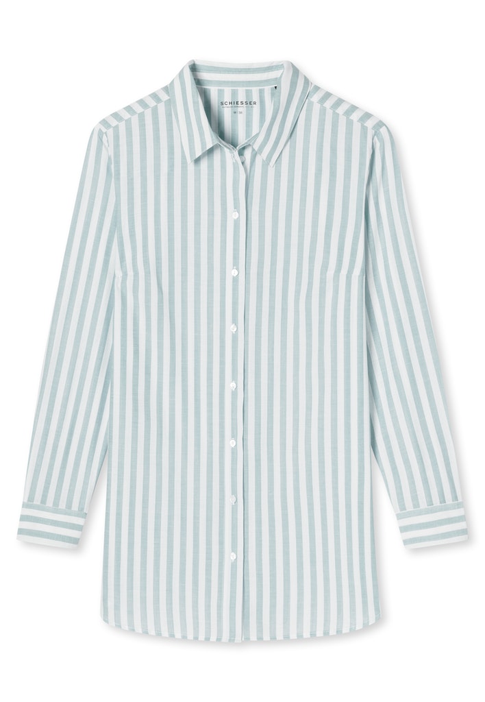 längs gestreiftes Web-Sleepshirt aus Organic Cotton im Herrenhemd-Stil