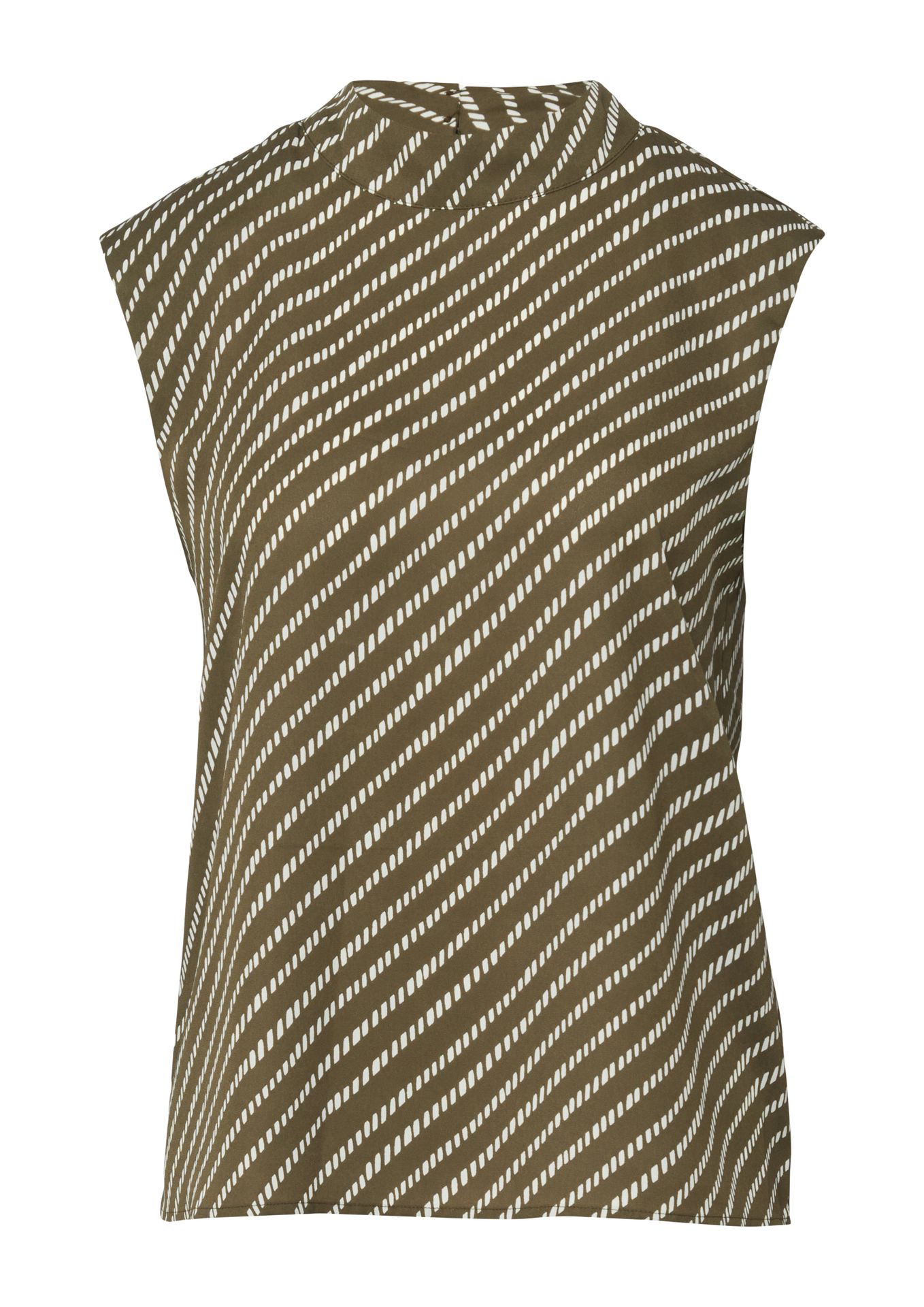 Blusentop mit Stehkragen und Allover-Strick-Print aus Chiffon