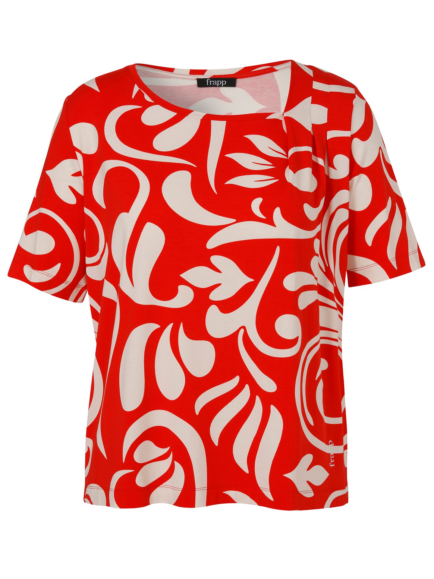 T-Shirt mit Asymmetrischer Raffung am Ausschnitt und großem graphischen Allover-Druck aus Viskose-Jersey