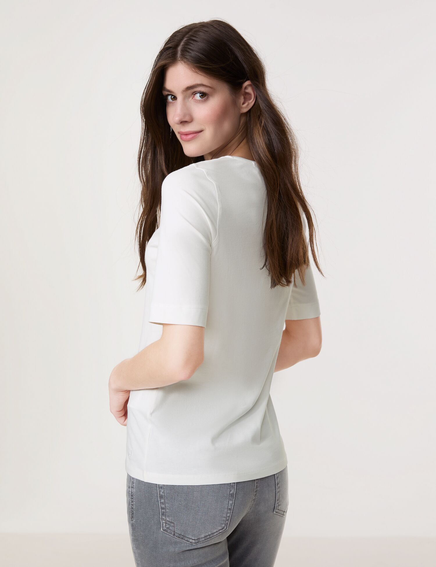 uni Basic-T-Shirt mit Satinblende aus elastischem Baumwoll-Jersey