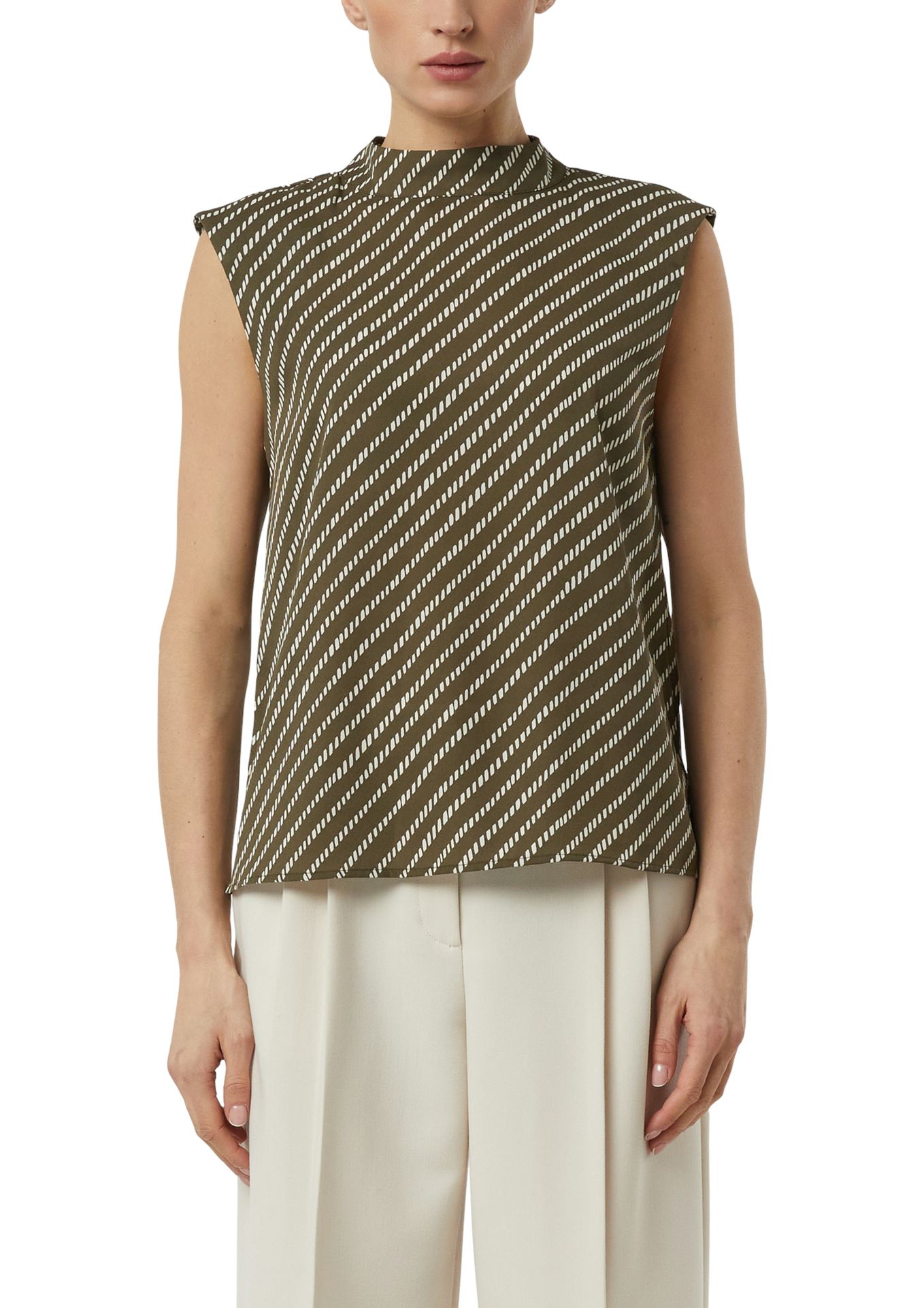 Blusentop mit Stehkragen und Allover-Strick-Print aus Chiffon