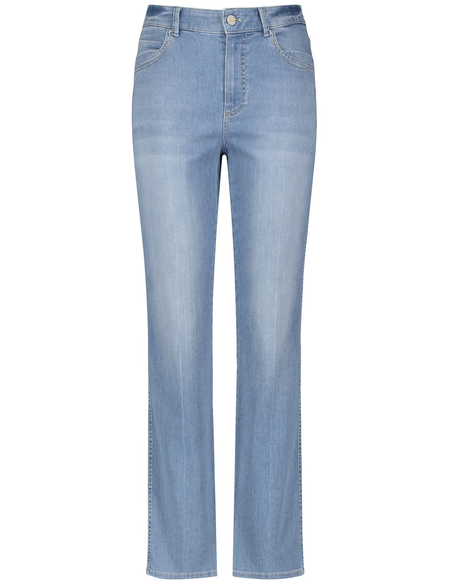 modisch ausgestellte Damen-Jeans in geusedem bleached Denim aus Baumwoll-Elasthan