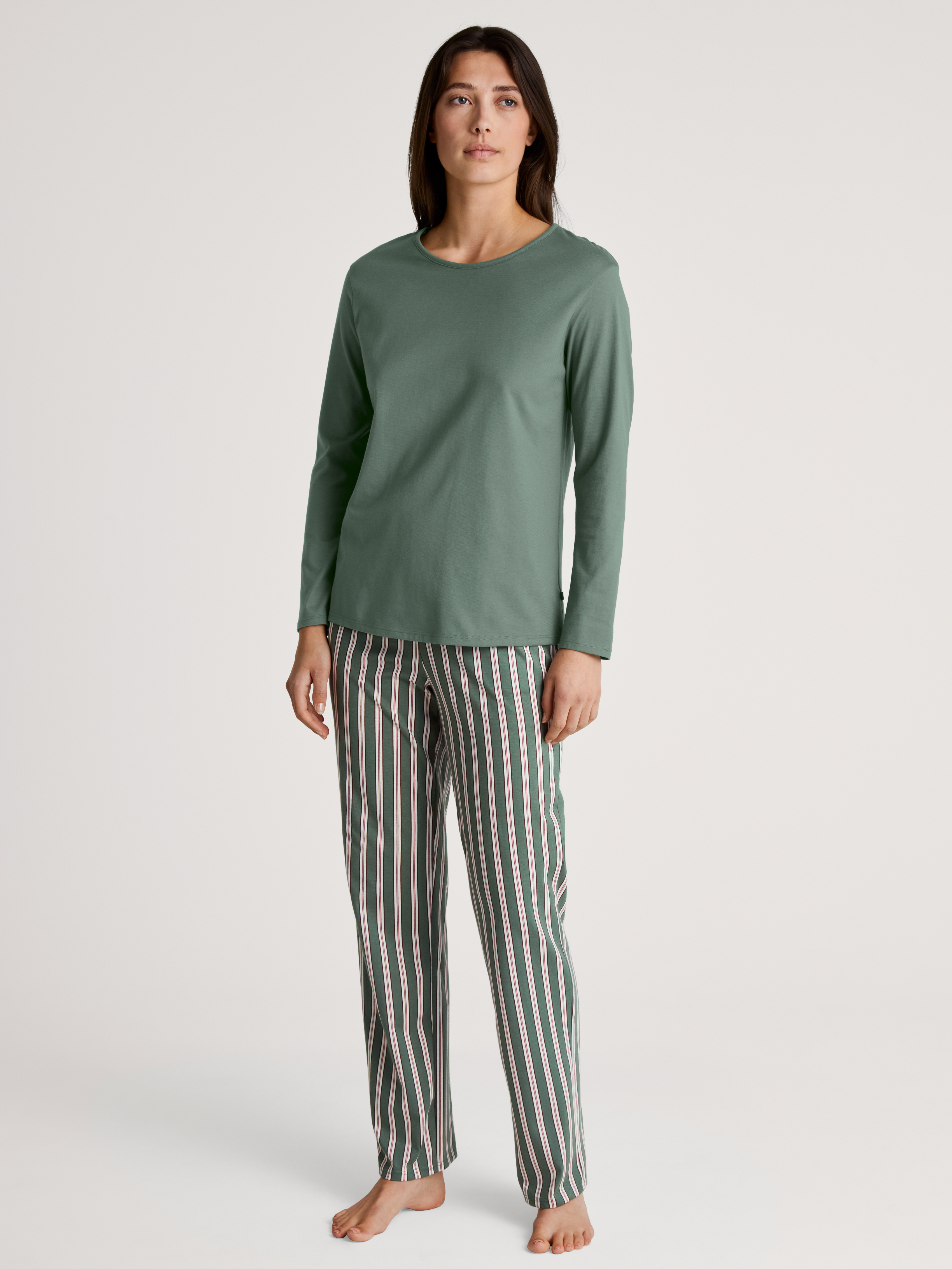 Damen-Lounge-Hose, längs gestreift aus reinem Baumwoll-Jersey