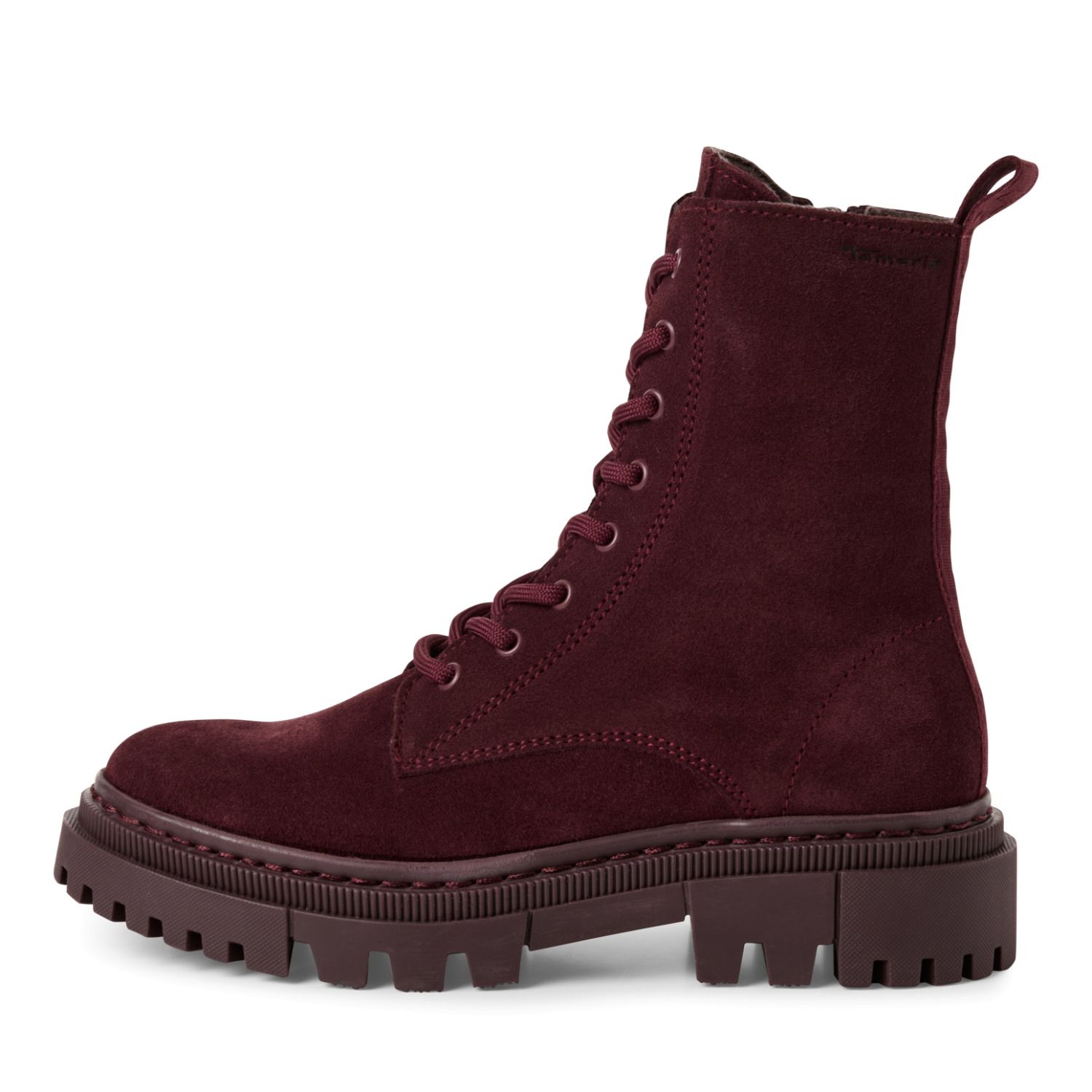 rustikale Damen Schnürboots aus Glattleder in schwarz und aus Wildleder in bordo