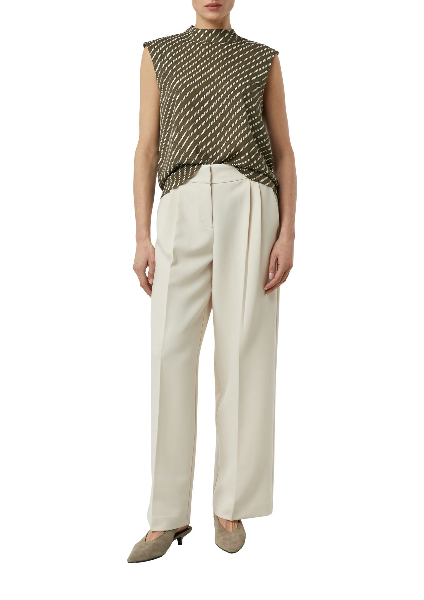Blusentop mit Stehkragen und Allover-Strick-Print aus Chiffon
