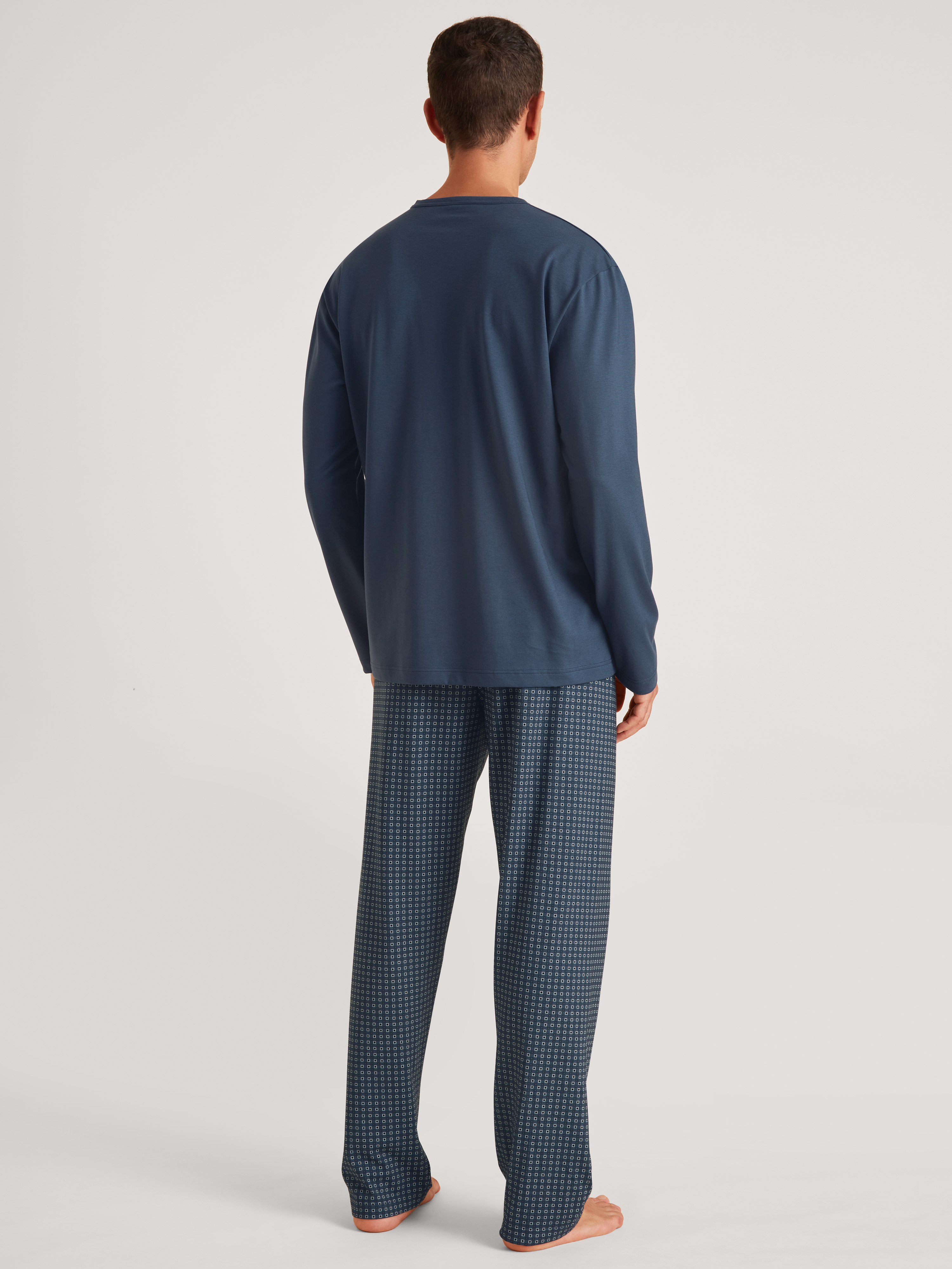 Herren-Schlafanzug aus leichtem Single-Jersey und gemusterter Hose in reiner Baumwolle