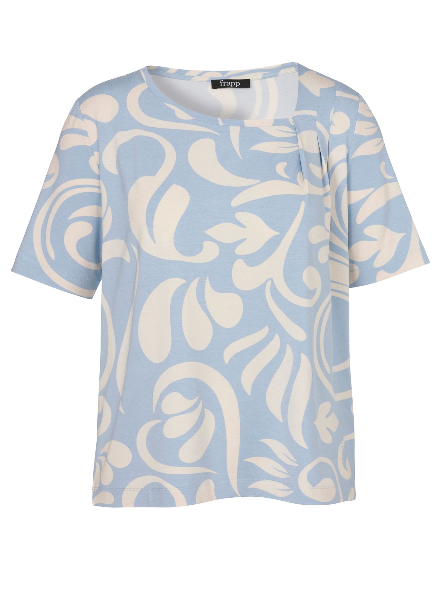 T-Shirt mit Asymmetrischer Raffung am Ausschnitt und großem graphischen Allover-Druck aus Viskose-Jersey