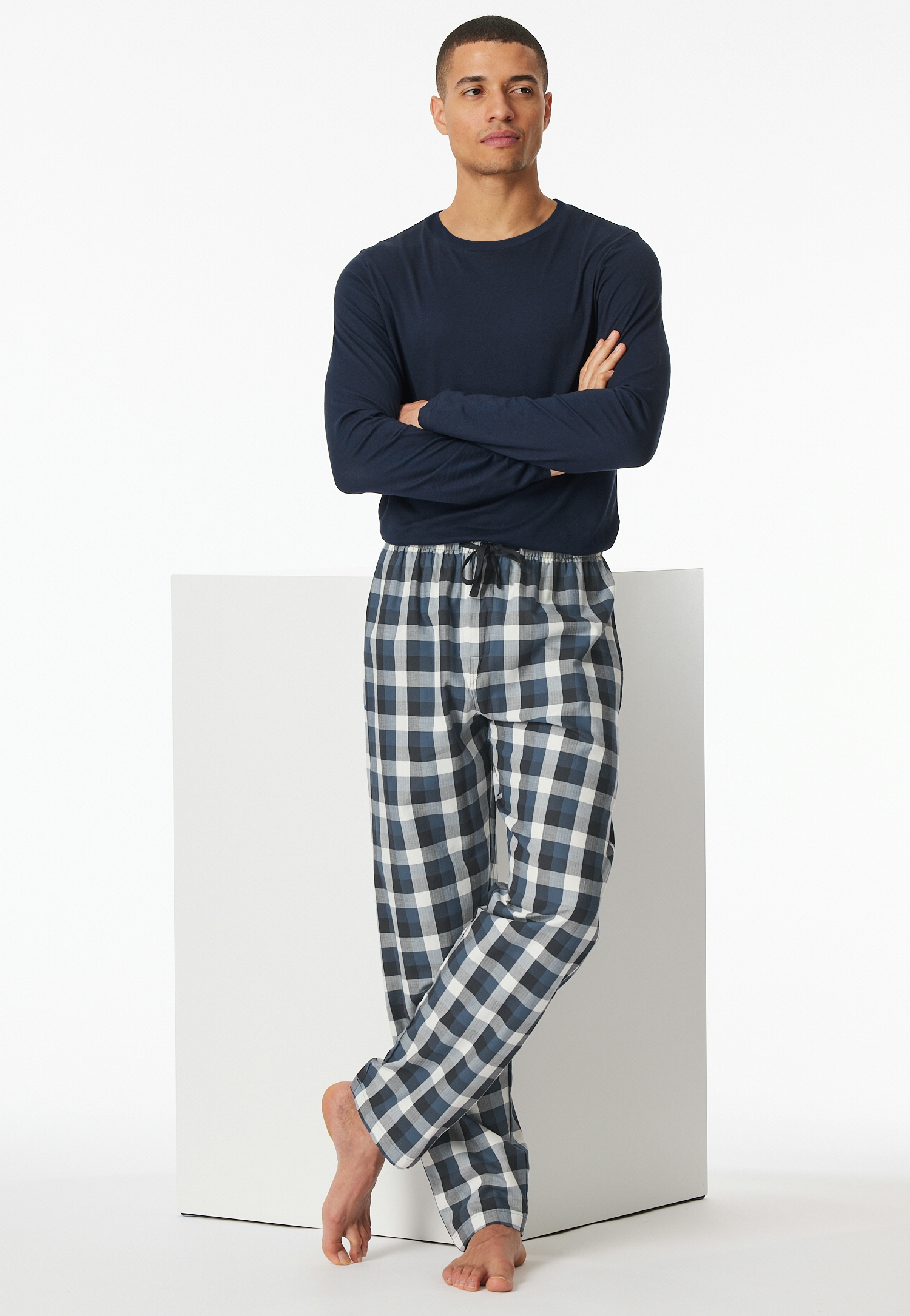 Herren Nightwear-Hose lang aus gewebtem Karo