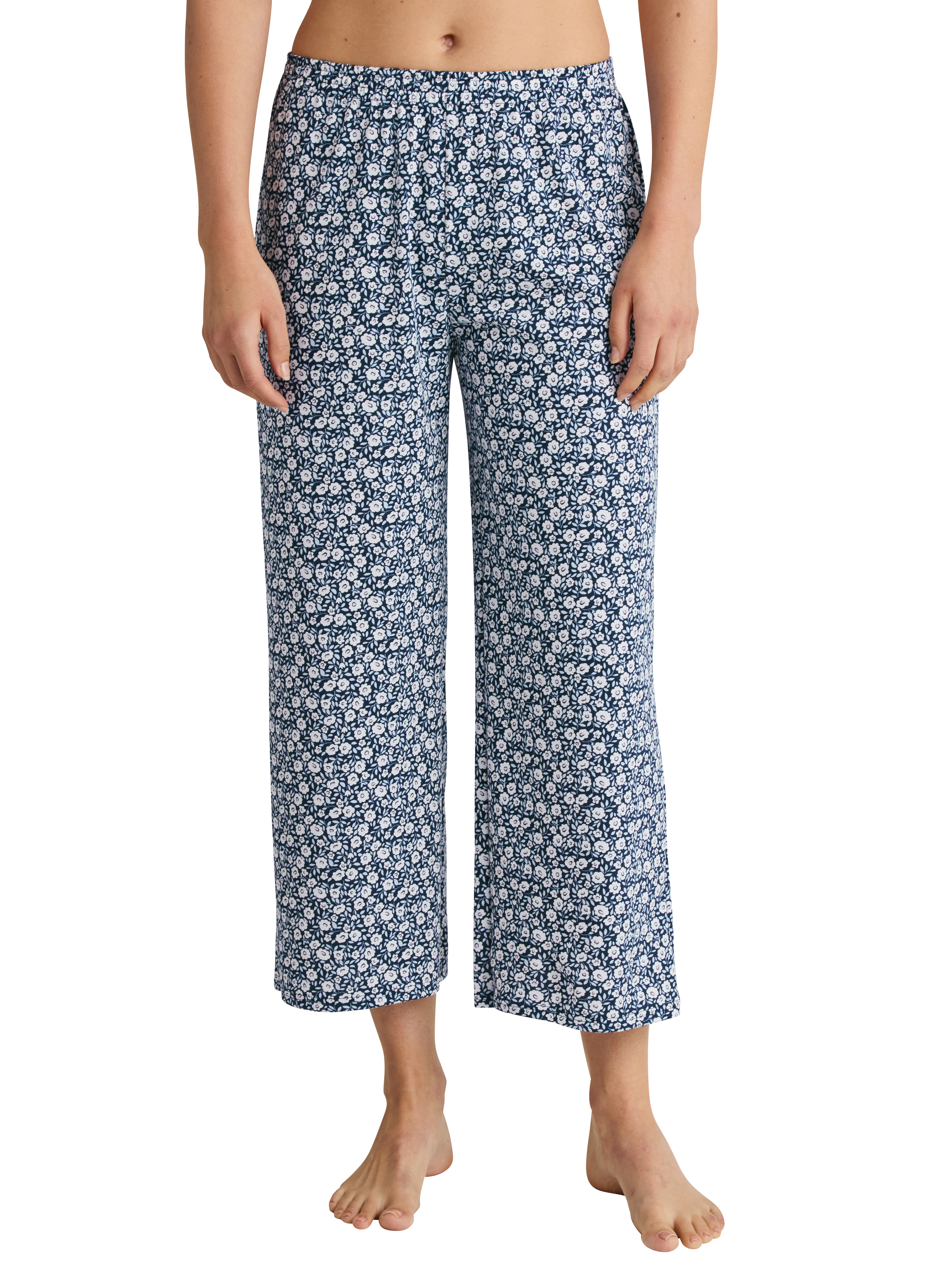 gemusterte Damen-Night-Hose aus reinem Baumwoll-Jersey