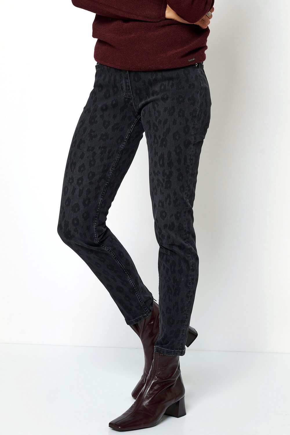 Damen-Jeans "Perfect Shape Skinny" mit Laser-Leo-Print in used-Optik