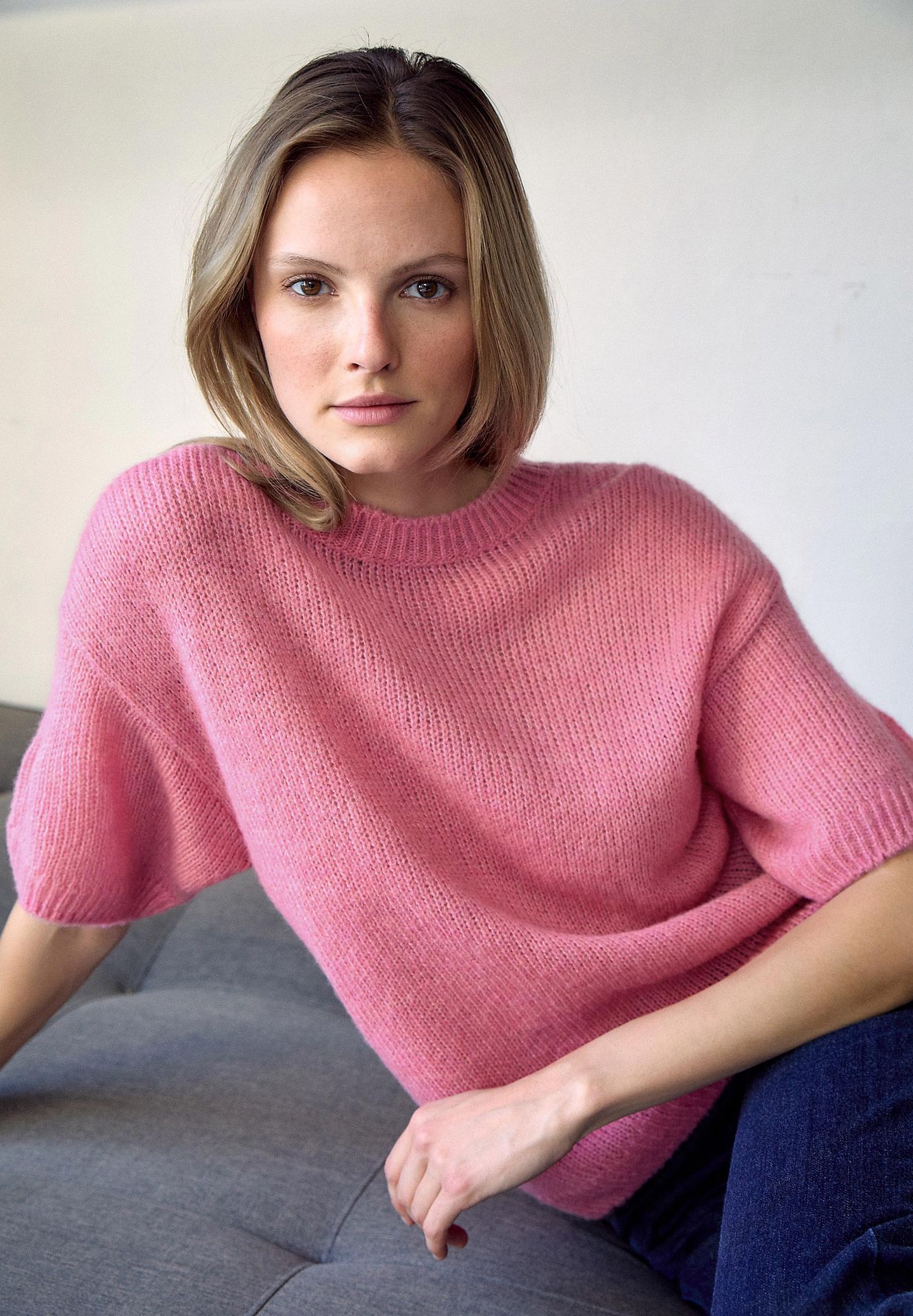 lockerer Oversized- 1/2 Arm-Pullover mit Wollanteil