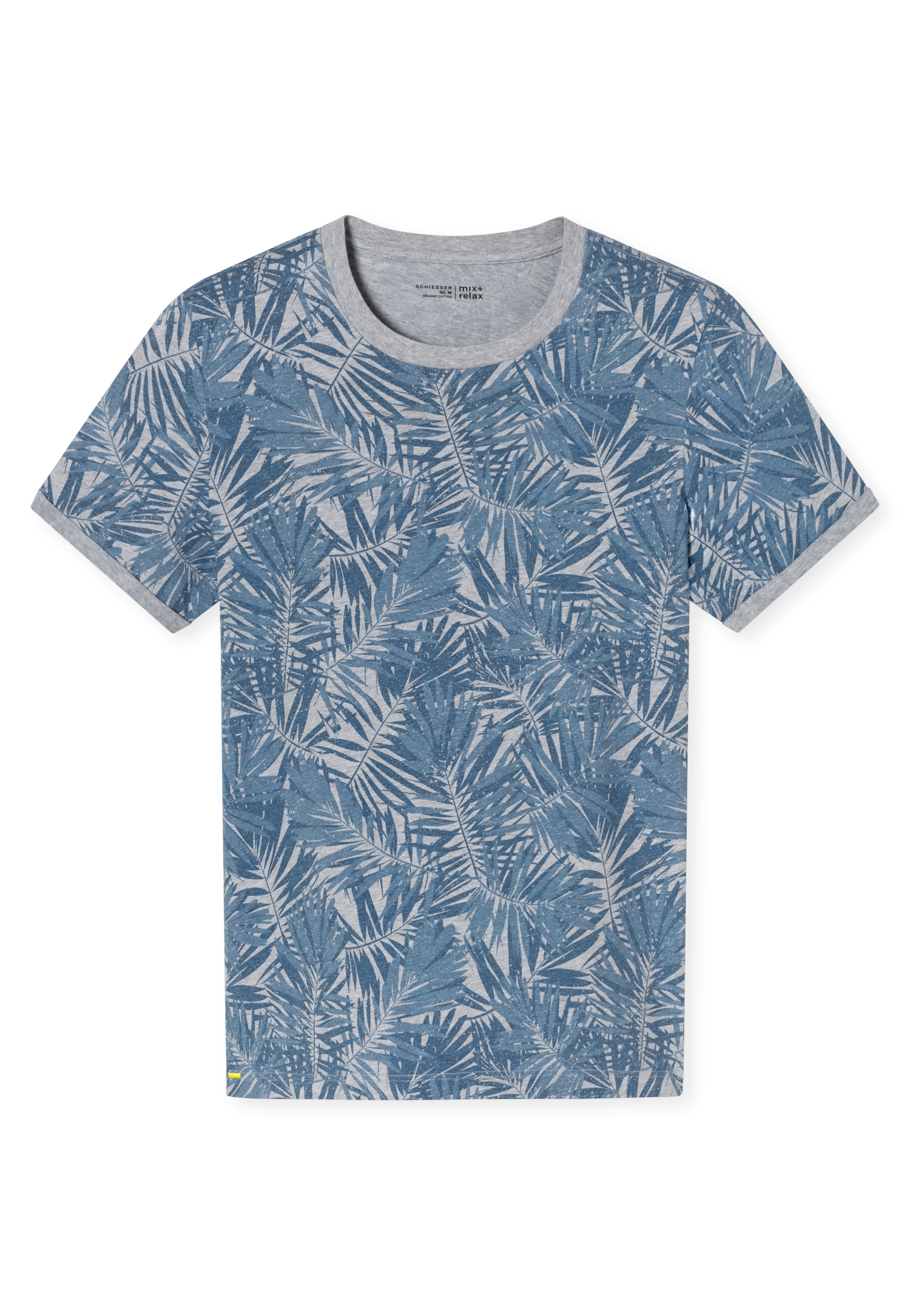 Herren-Lounge-T-Shirt "Mix&Relax" mit Blätter-Allover-Print aus 100 % Organic Cotton-Single-Jersey