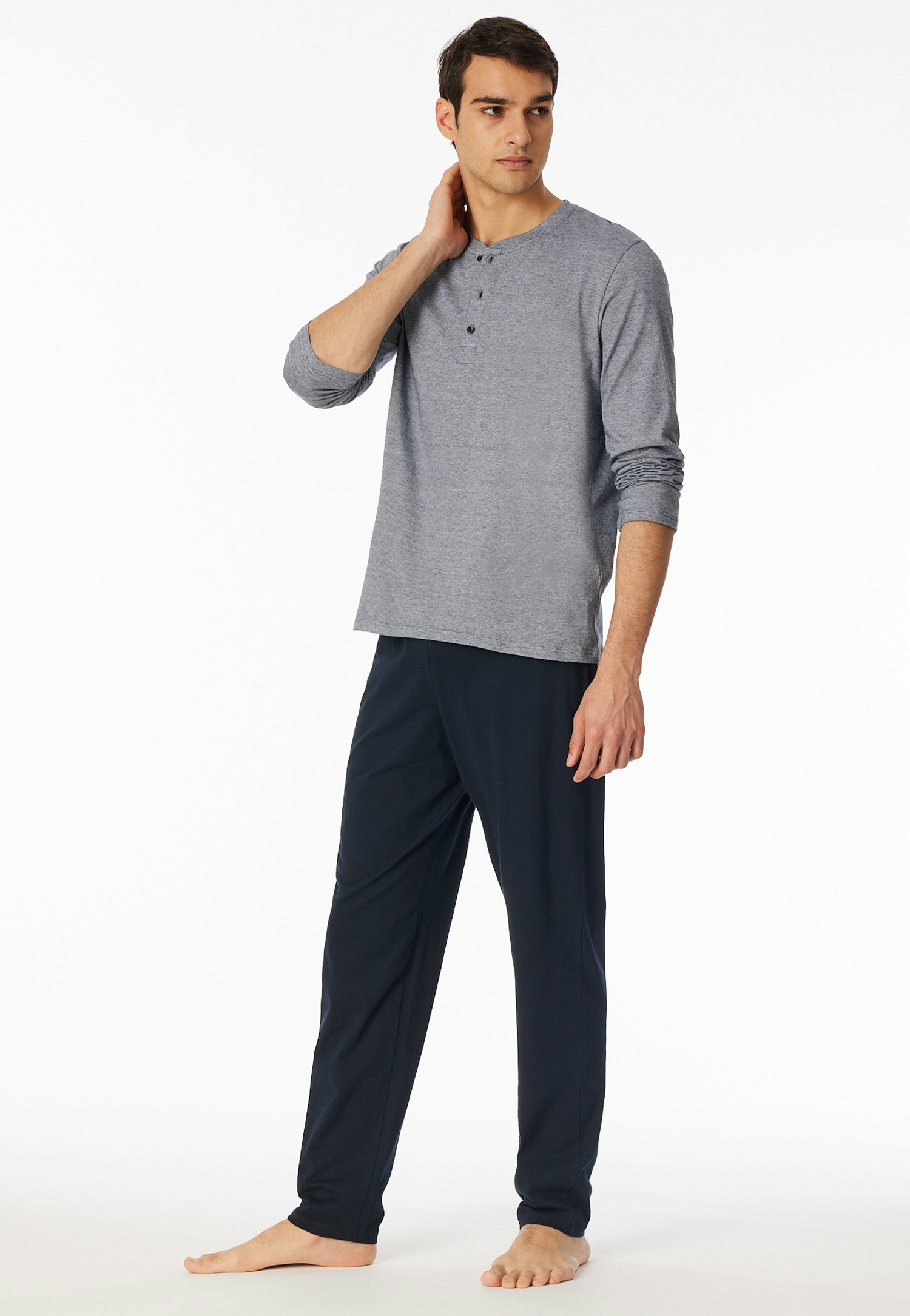 langer Herren-Schlafanzug mit Knopfleiste aus Single-Jersey