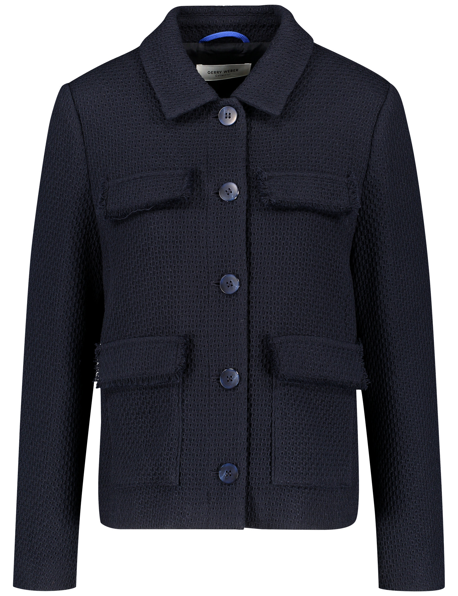 Bouclé-Blazer-Jacke mit aufgesetzen Taschen mit Baumwoll-Anteil