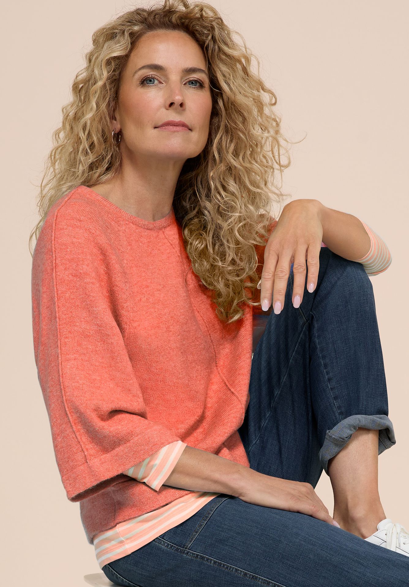 flauschiger 3/4 Arm-Strickpullover "RABEA" mit Baumwoll-Anteil