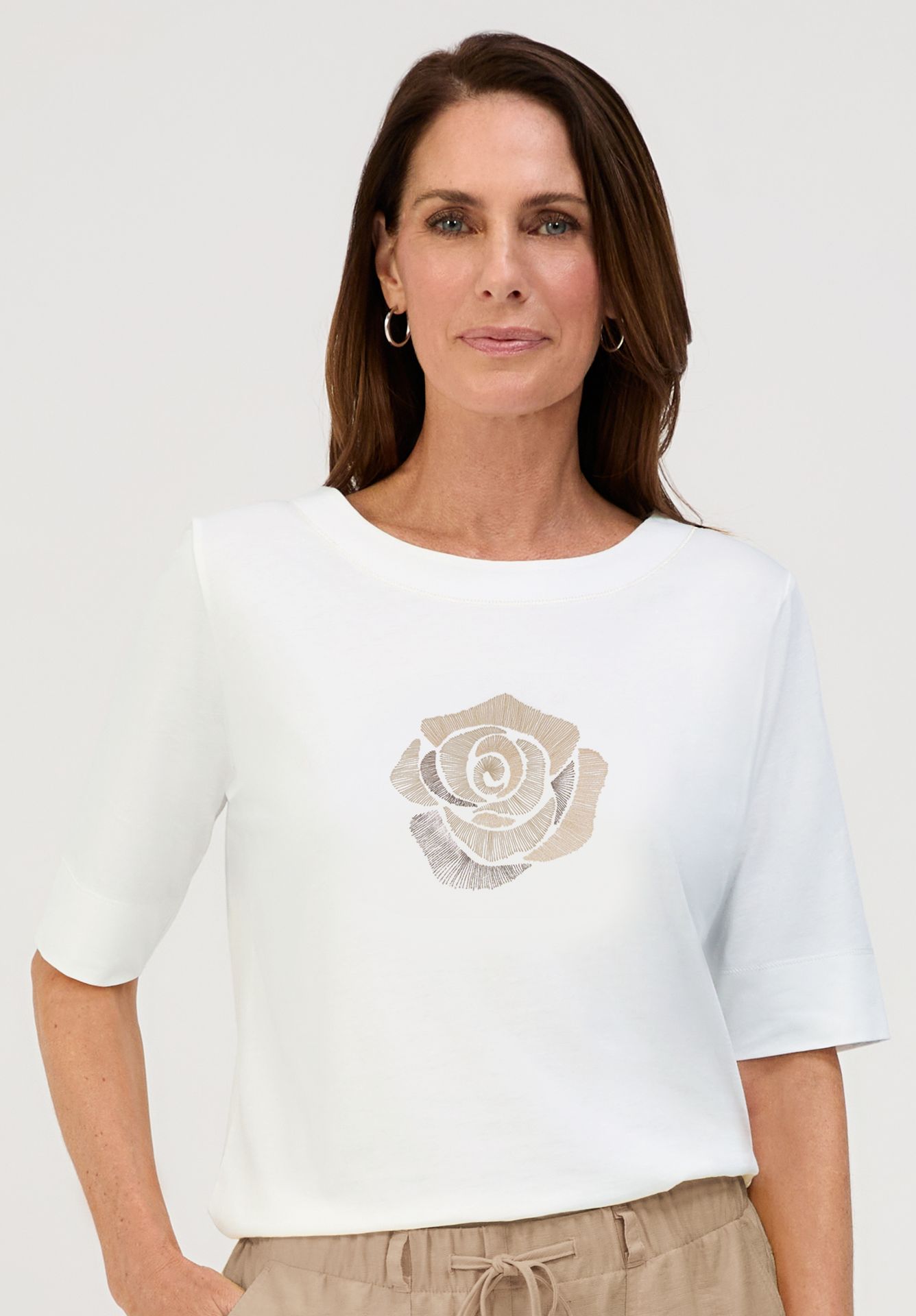 T-Shirt "DINIA" mit Front-Blumen-Print aus reinem Baumwoll-Jersey