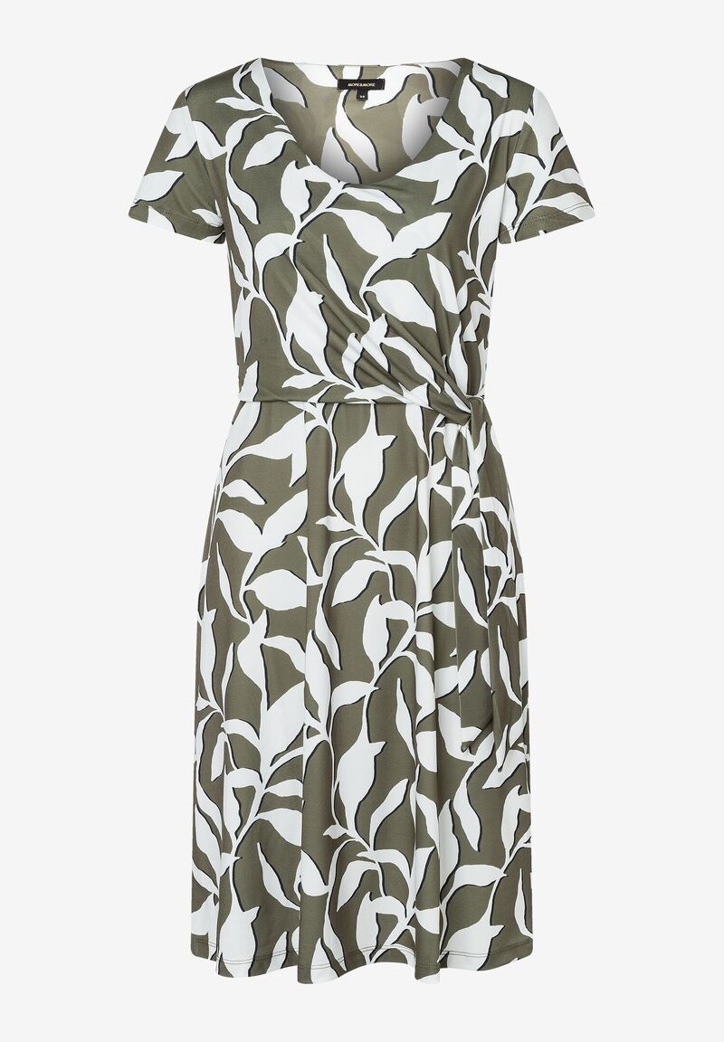 Jerseykleid mit Blätterprint und Wickeloptik mit ausgestelltem Rockteil