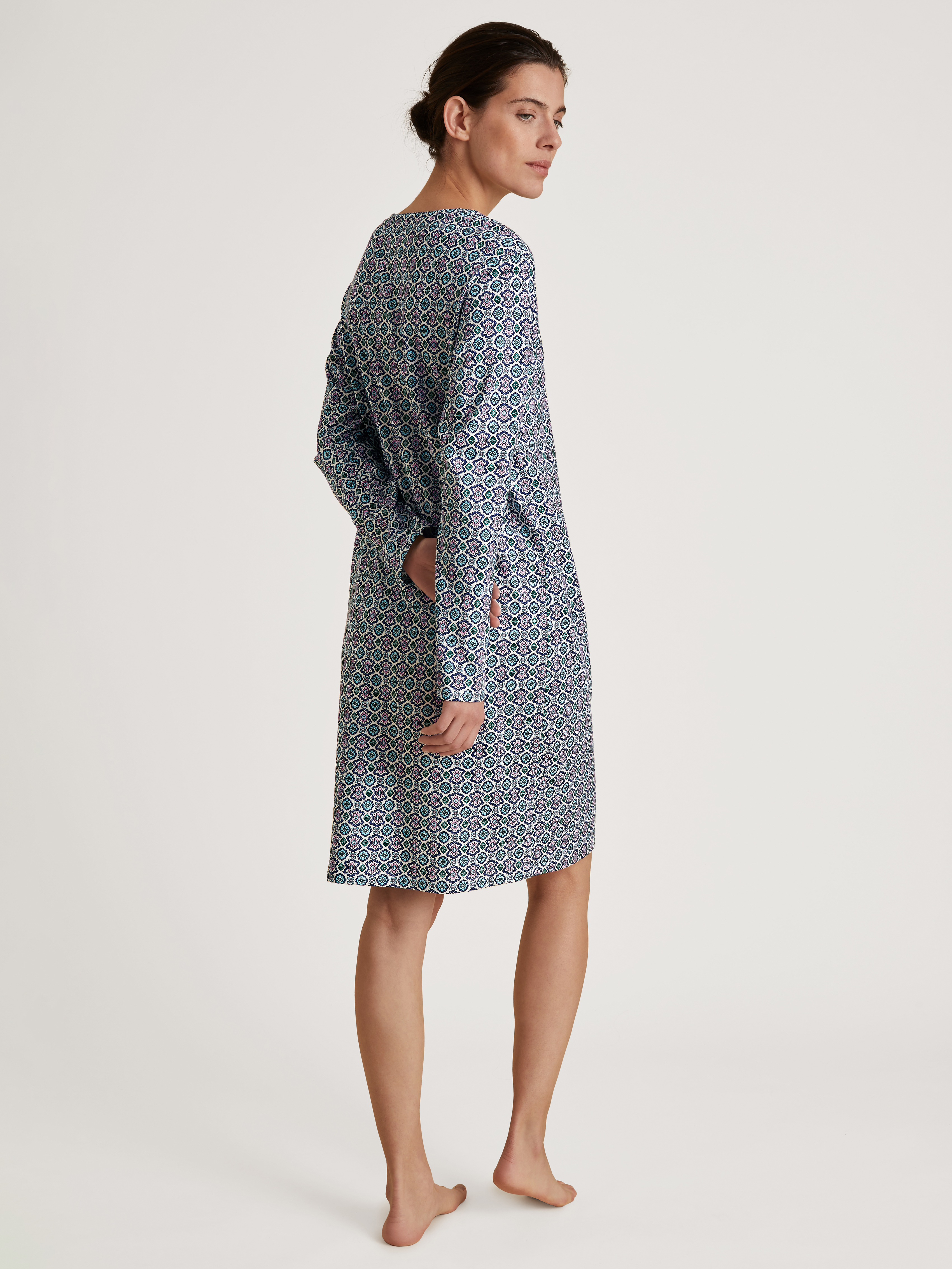 Damen-Nachthemd mit Allover-Minimal-Print aus reinem Baumwoll-Single-Jersey