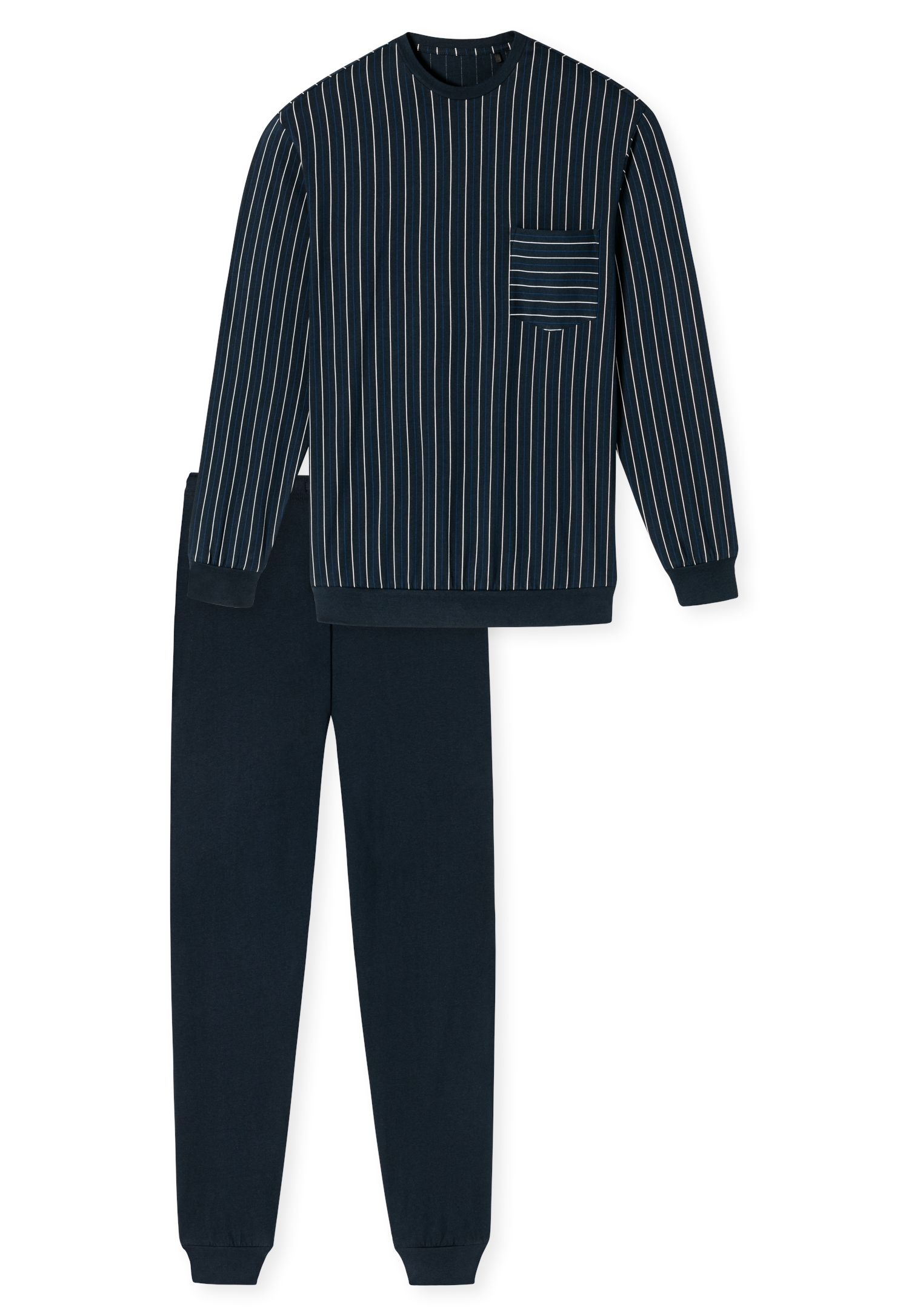 langer Herren-Schlafanzug mit geringeltem Oberteil und Bündchenabschlüsse aus Organic-Cotton
