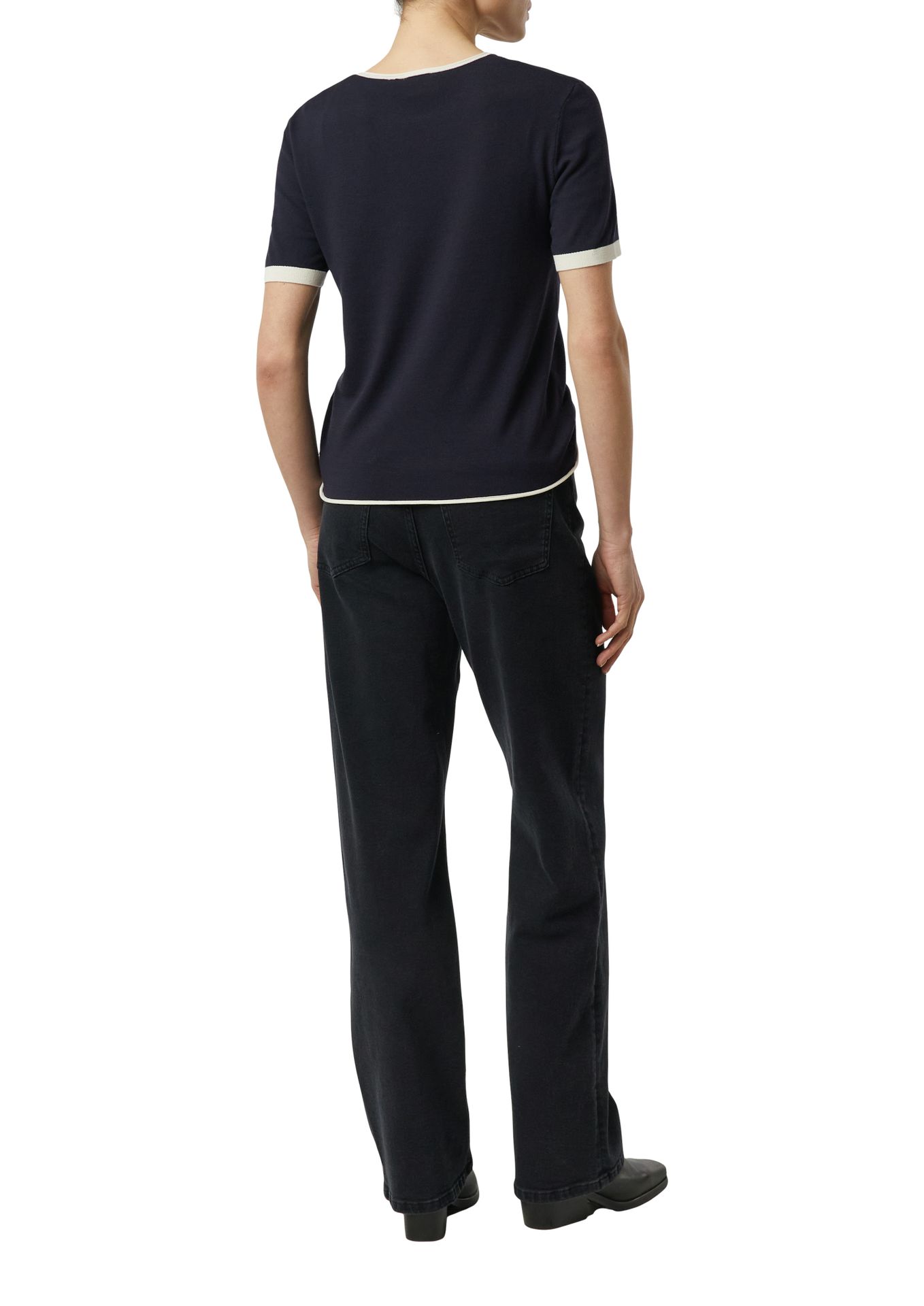 uni Feinstrick-Shirt mit Kontrastabschlüssen aus Viskose-Mix