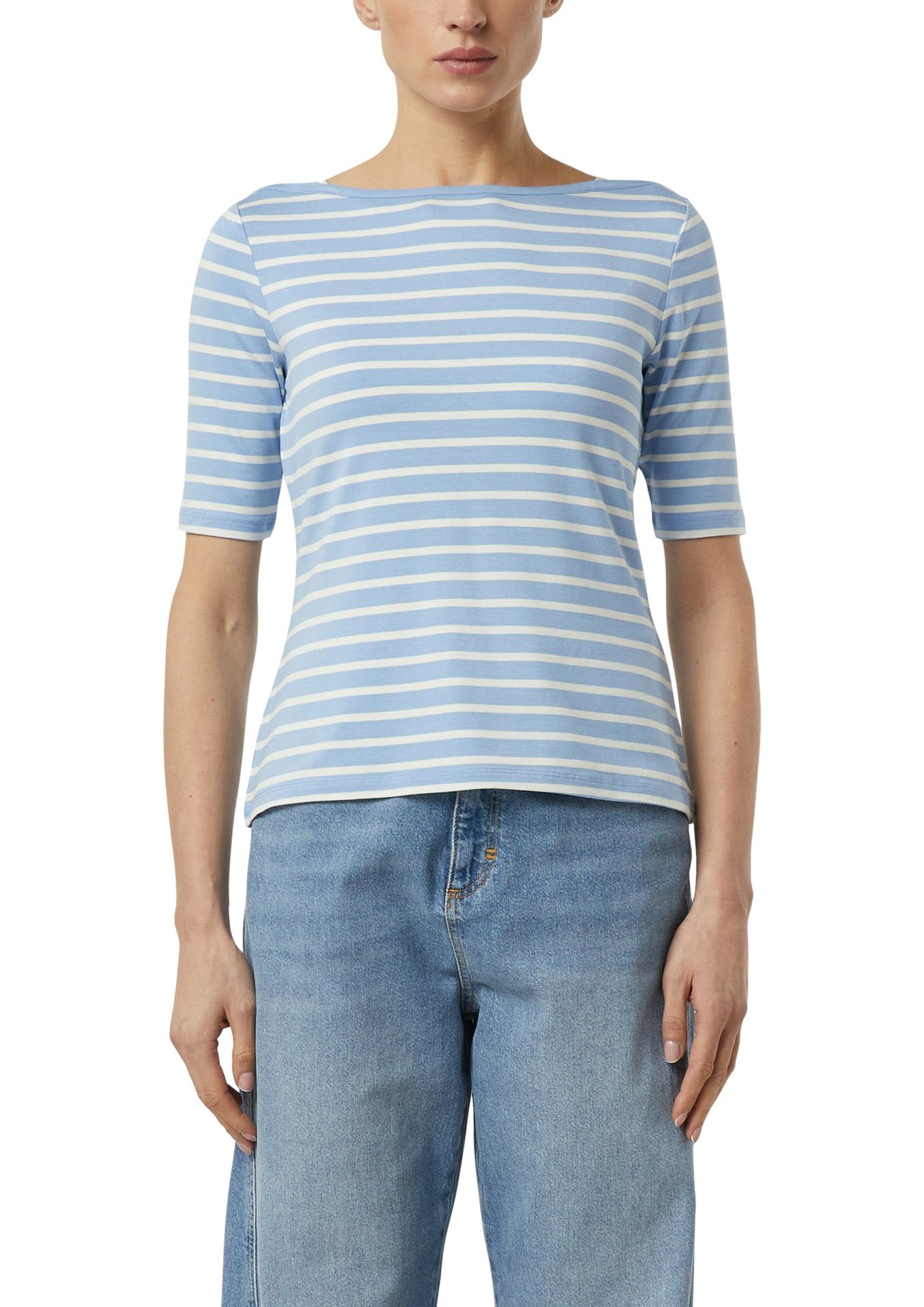 feminines Streifen-T-Shirt mit U-Boot-Ausschnitt aus Viskose-Elasthan