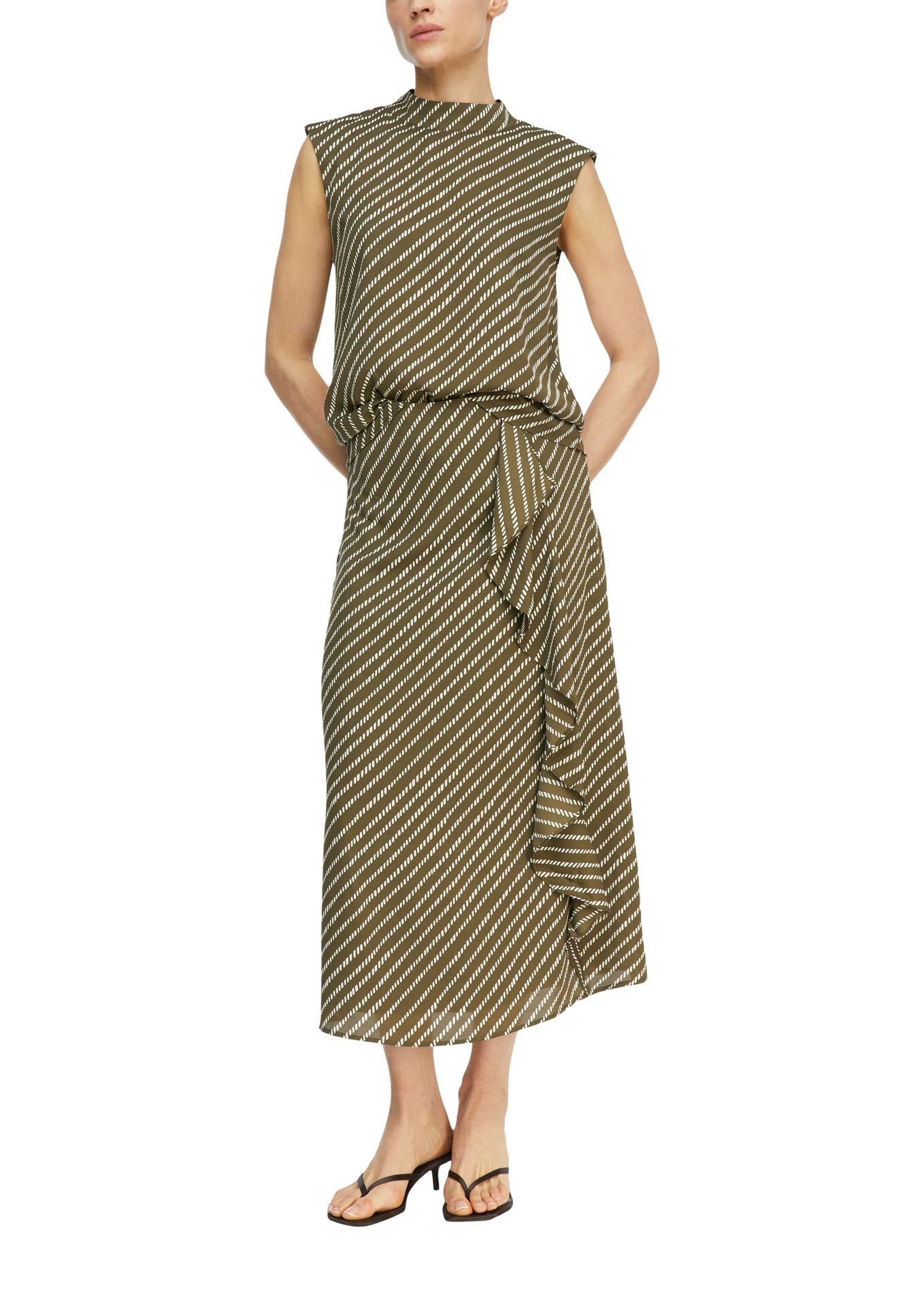 fließender Midi-Rock im Allover-Strich-Dessin aus Chiffon mit Volant-Kante