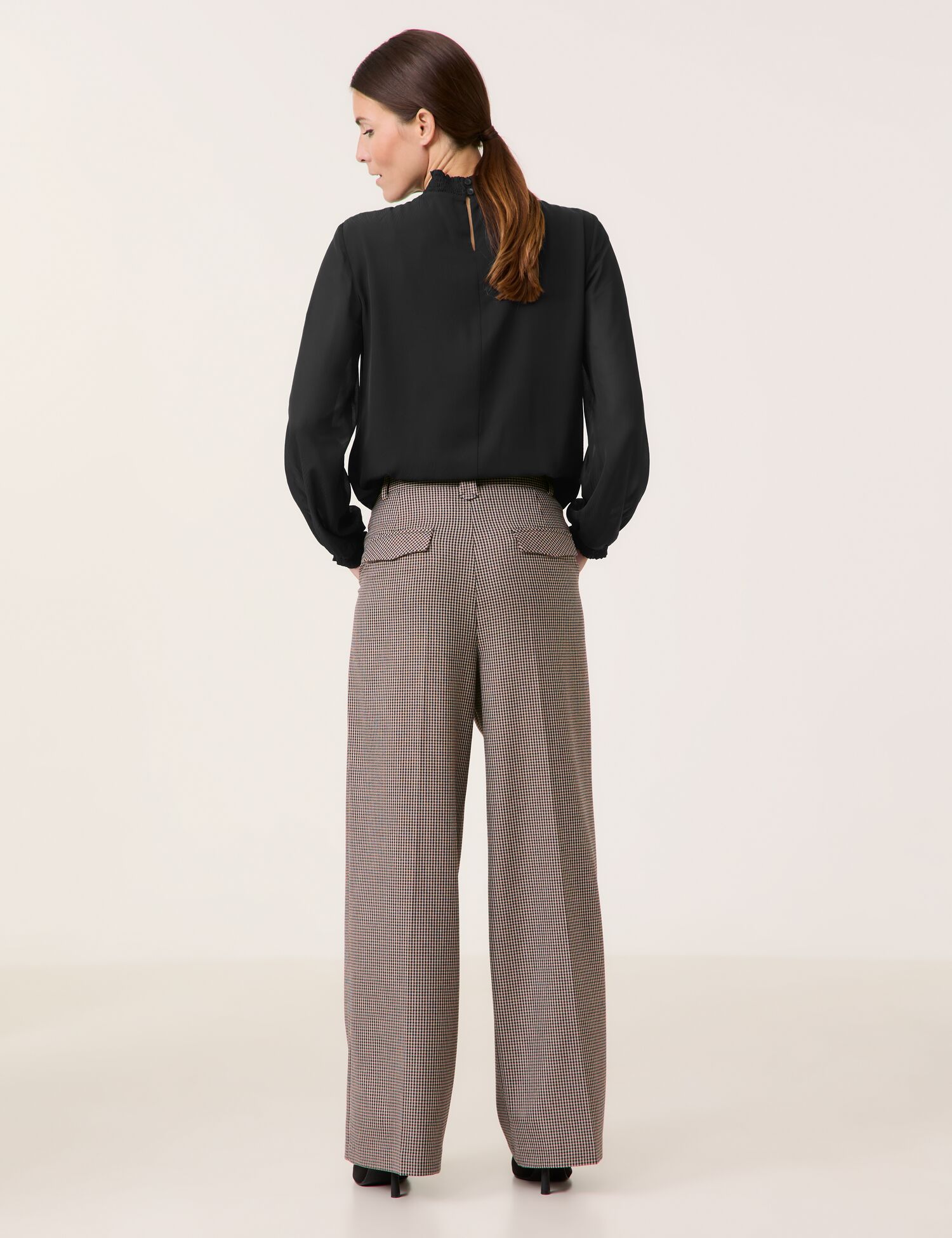 Weite Marlene-Hose mit Hahnentritt-Muster