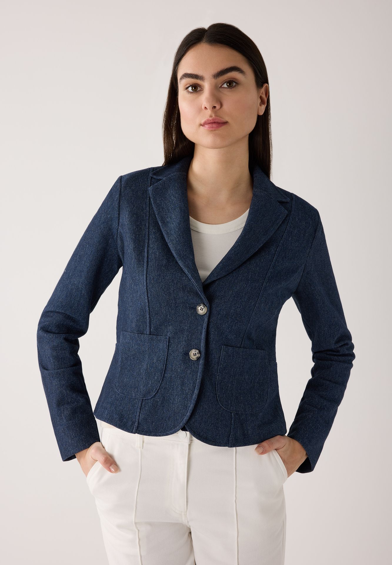 kurzer Jerseyblazer in Jeans-Optik mit Viskose-Anteil