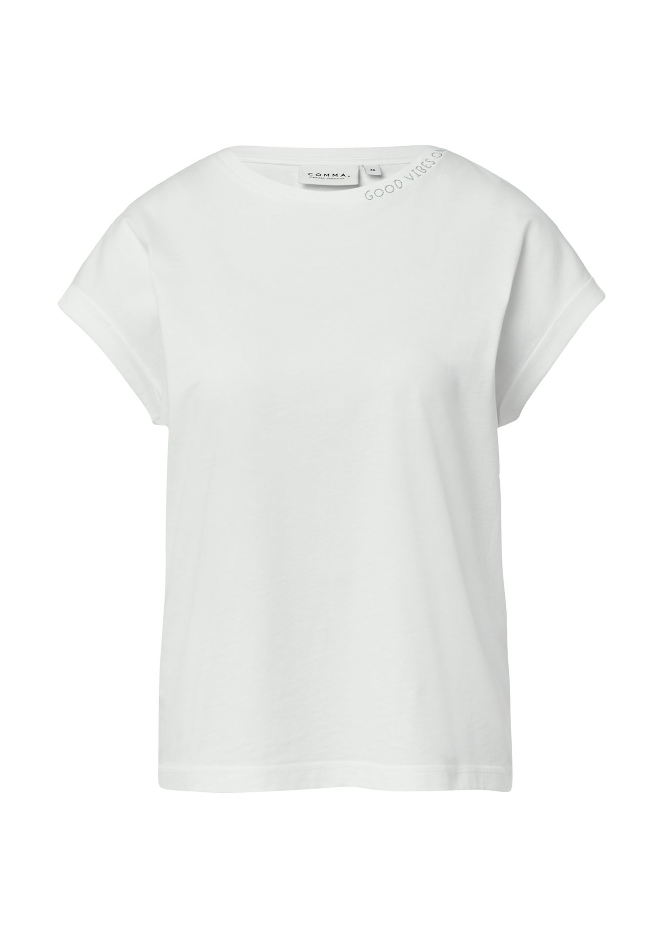 cleanes unifarbenes T-Shirt mit Schriftzug am Ausschnitt aus Baumwoll-Jersey