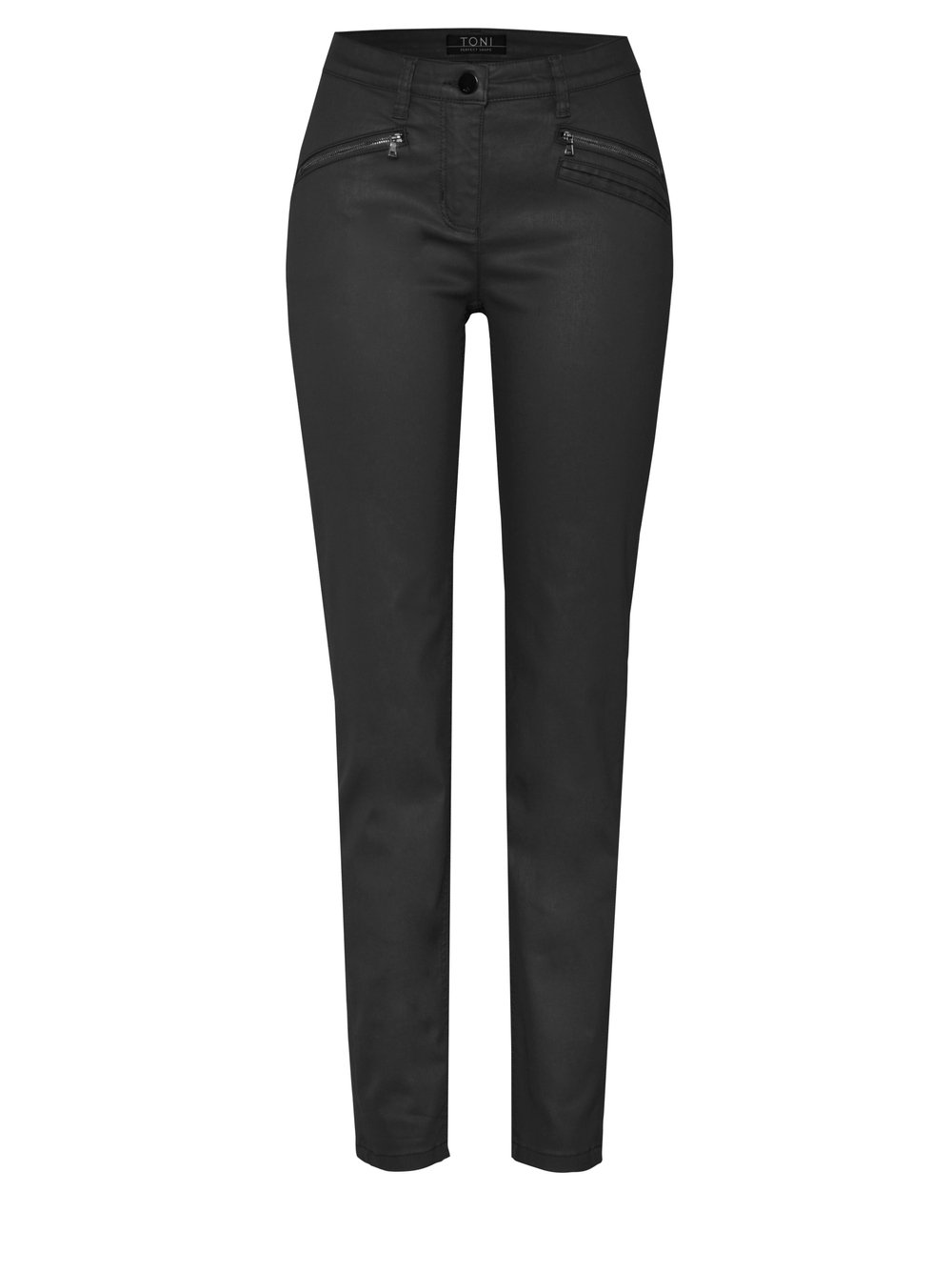 Damenhose "Perfect Shape Skinny Zip" aus gecoatetem Baumwoll-Mix, im Soft Touch Leather Look