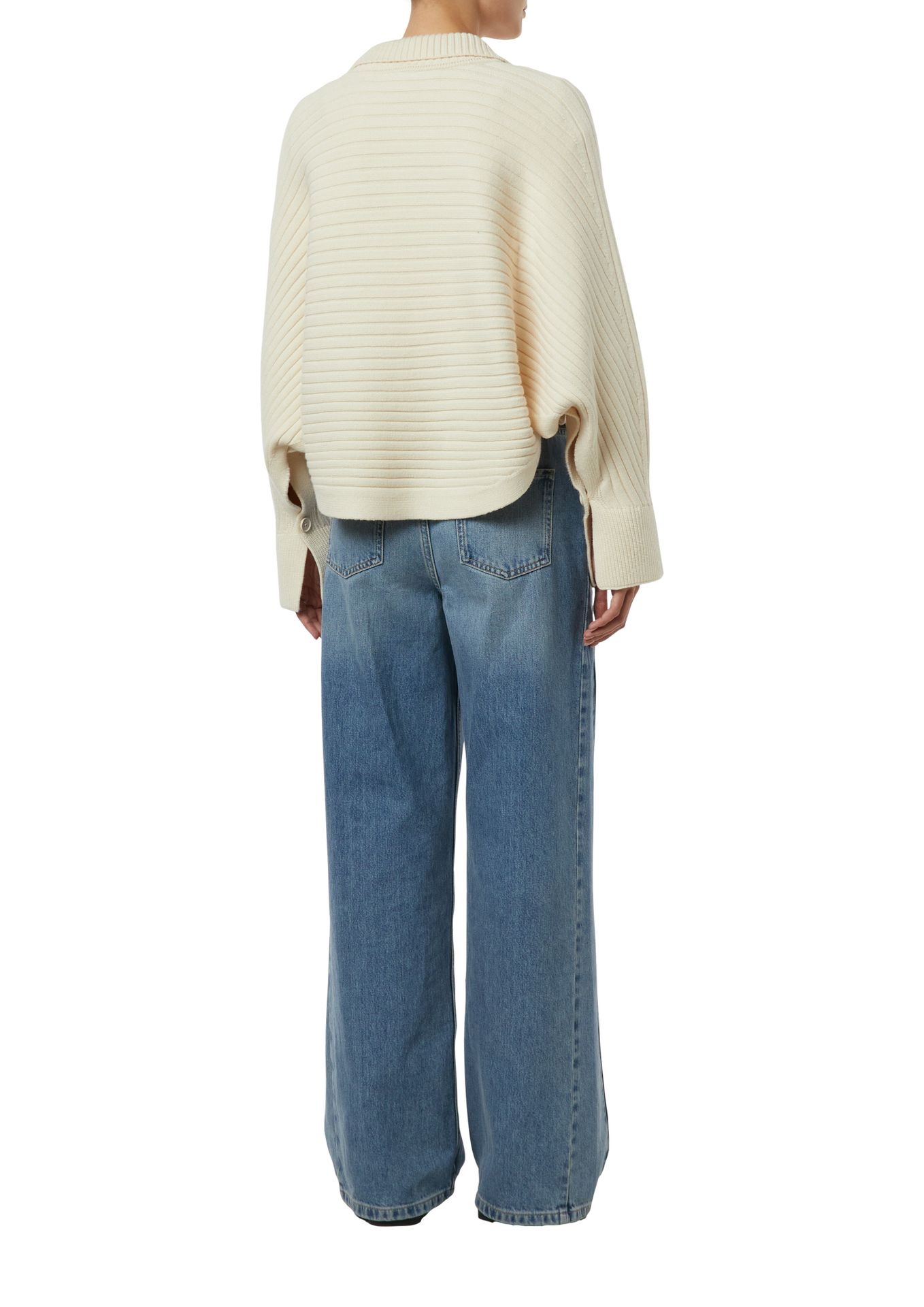 modisch verkürzte Strickjacke im Cape-Design mit geknöpften Fledermaus-Ärmel aus Viskose-Mix