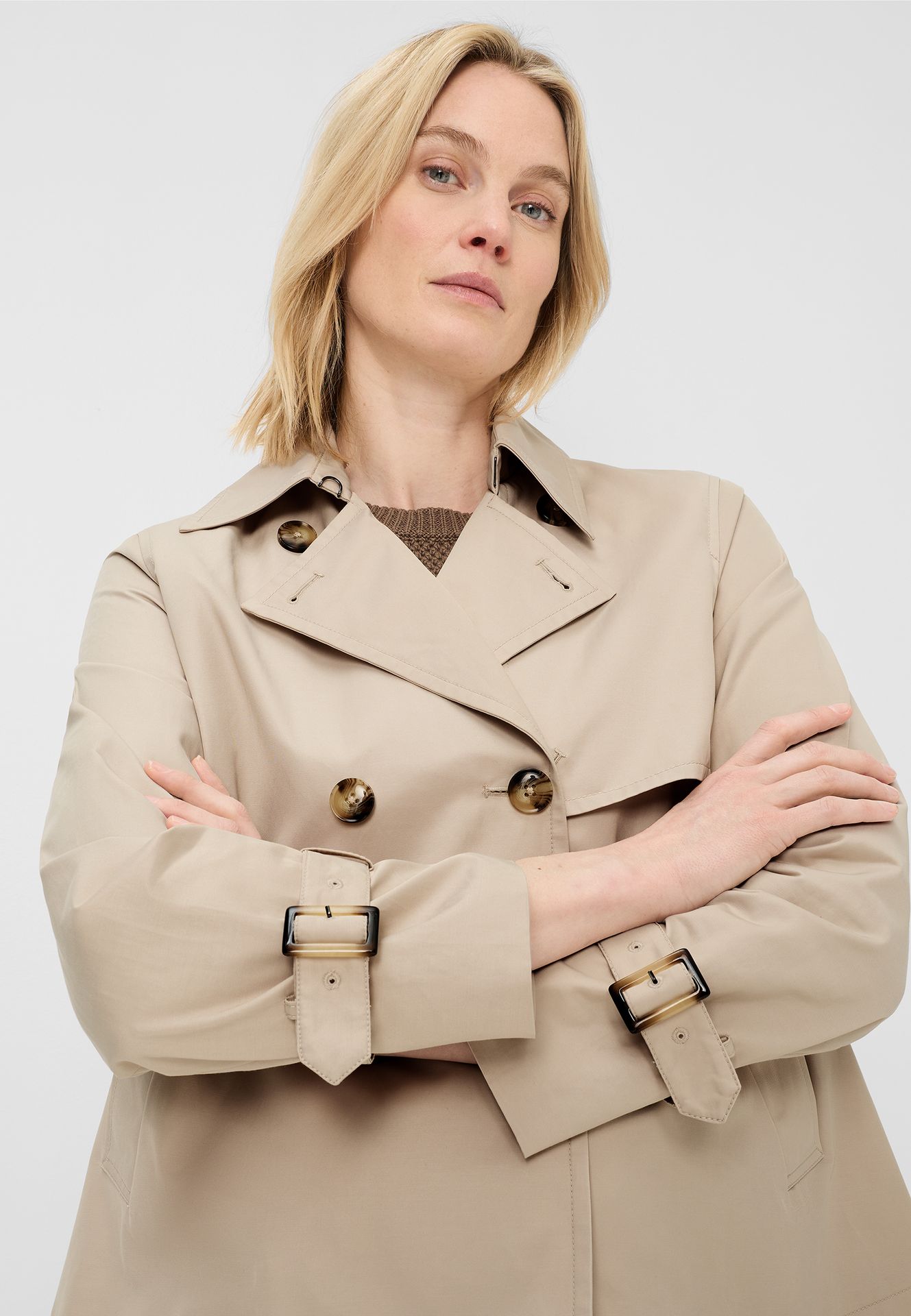 kurze Trench-Jacke doppelt geknöpft aus Baumwoll-Mix