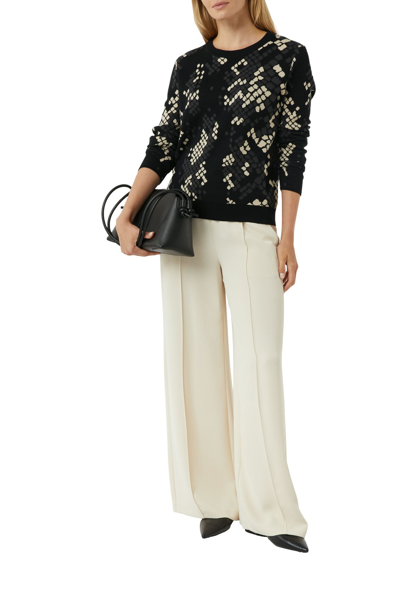 Feinstrick-Pullover mit graphischem Jaquard-Muster aus Viskose-Mix