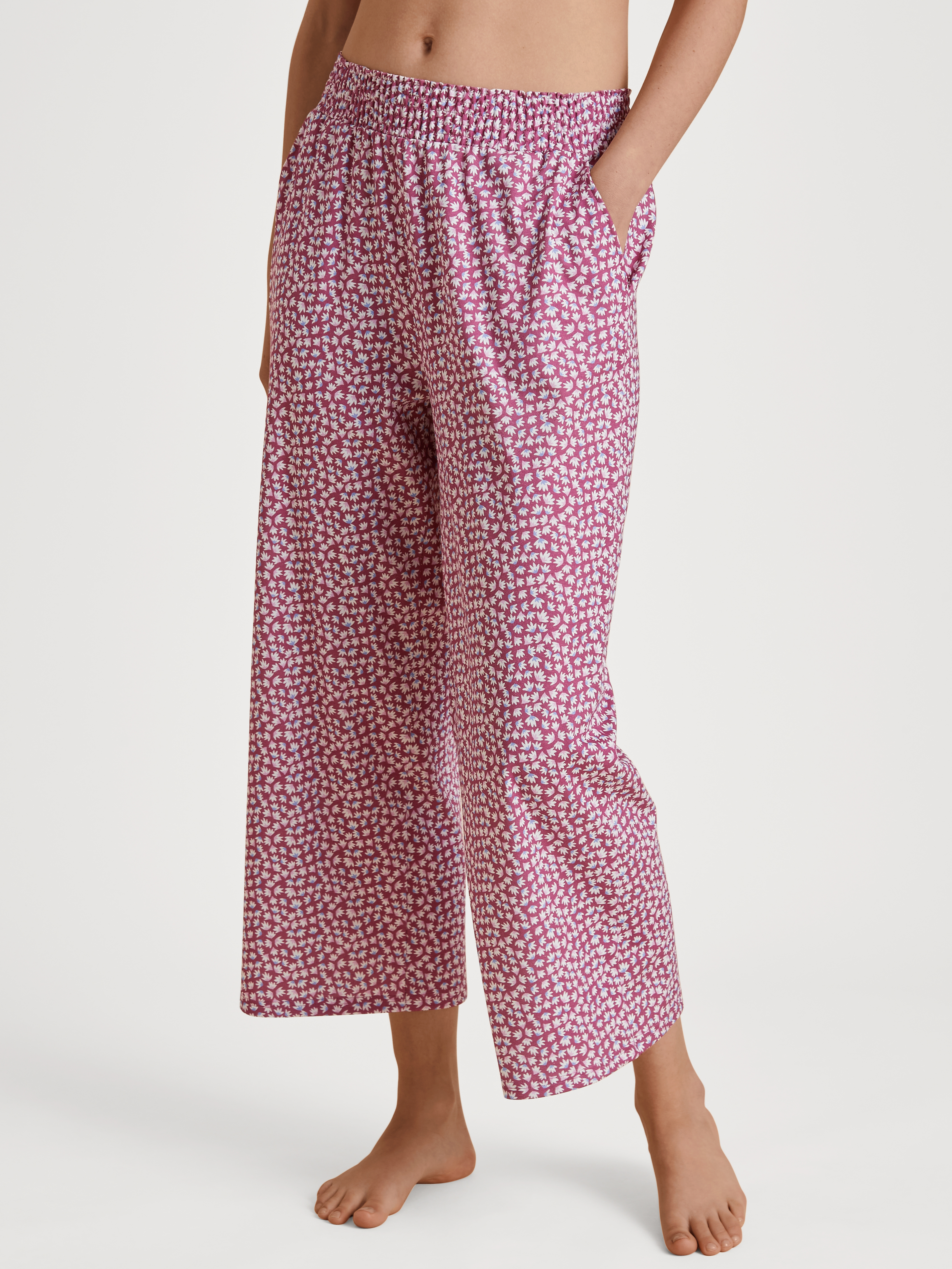 Damen Sleep.-Hose aus Baumwoll-Jersey mit Minimal-Print und weitem 7/8  Bein