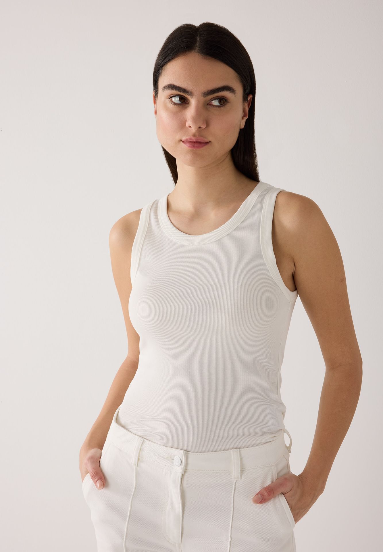 sportiv geripptes Tank-Top aus Baumwoll-Jersey