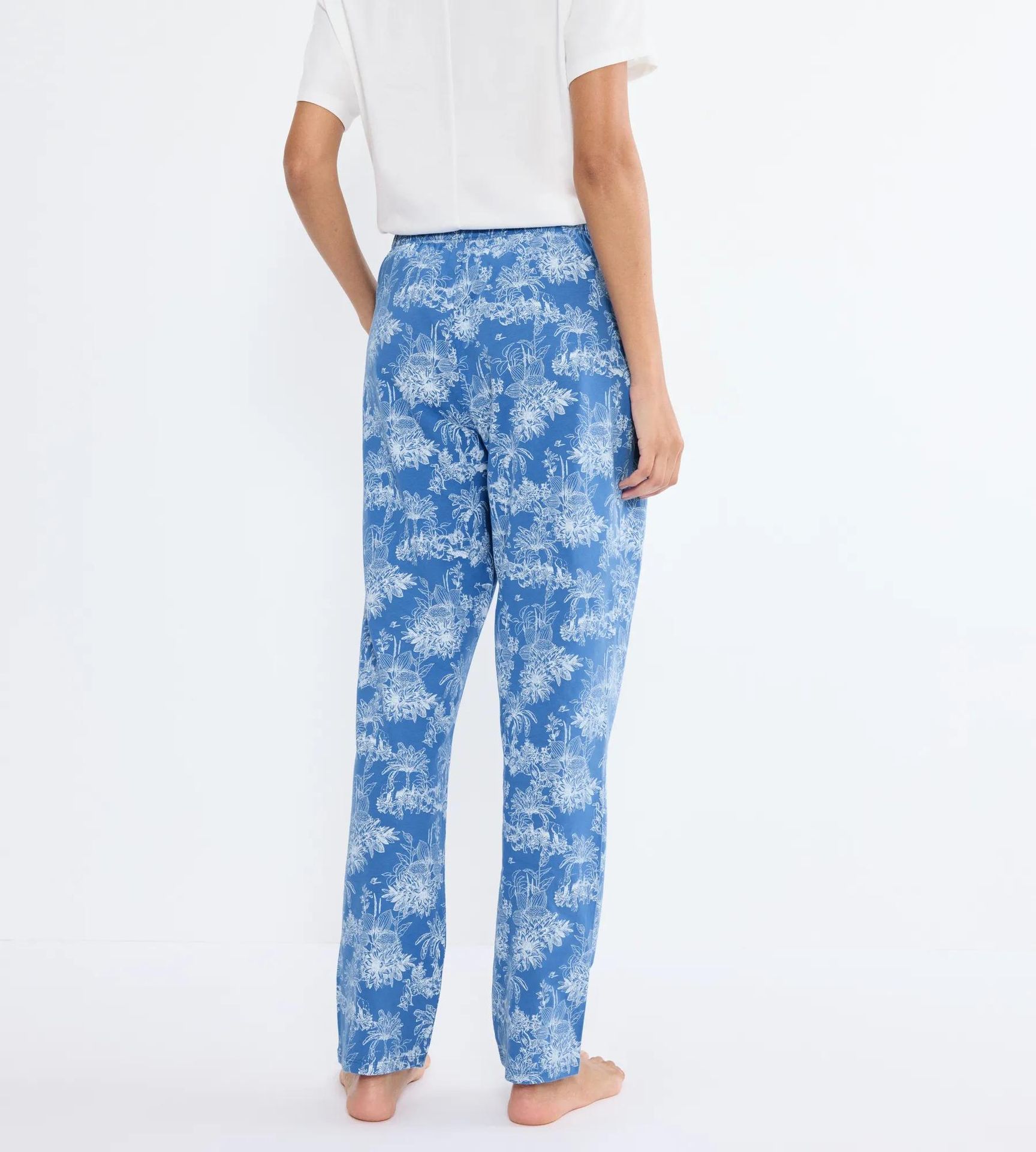 lange Sleepwear-Hose mit Allover-Lingerie-Muster aus reinem Baumwoll-Jersey