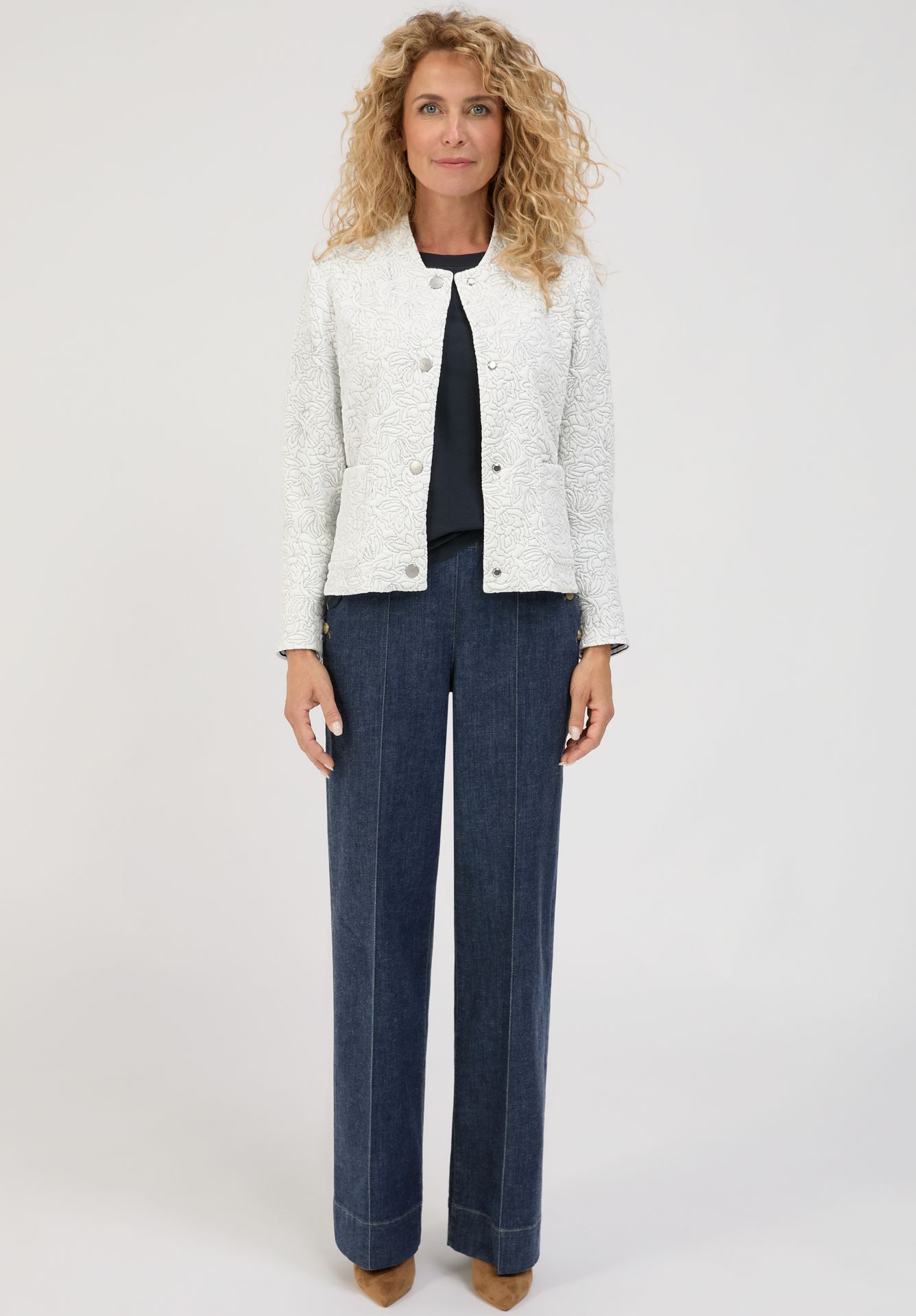 weite Damen-Jeans "PARIGI" mit Goldknopf-Applikation aus Baumwoll-Mix